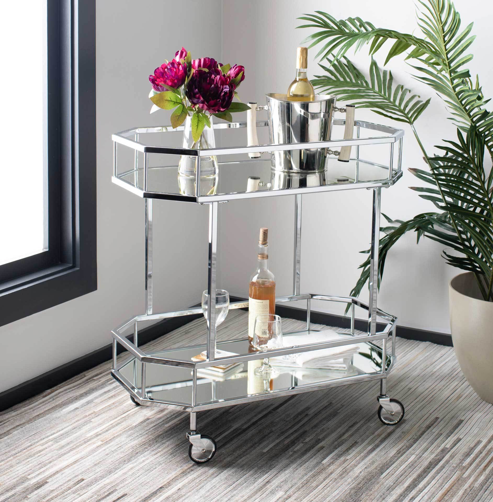 Sincere 2 Tier Octagon Bar Cart Silver/Mirror - Image 6