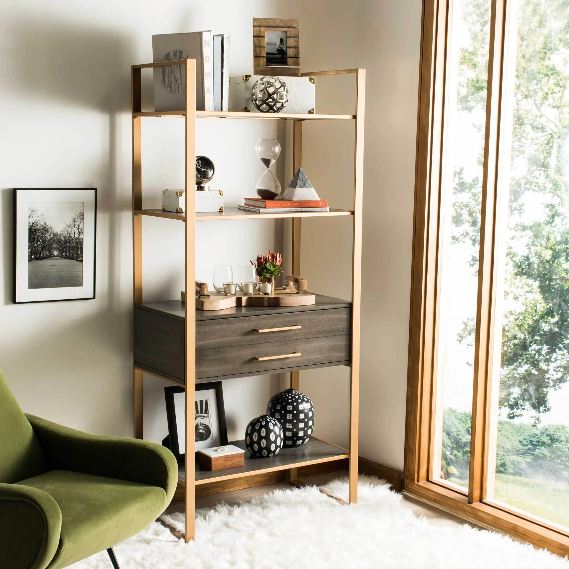 Skadi 4 Tier 1 Drawer Etagere Gold/Gray Oak - Image 7