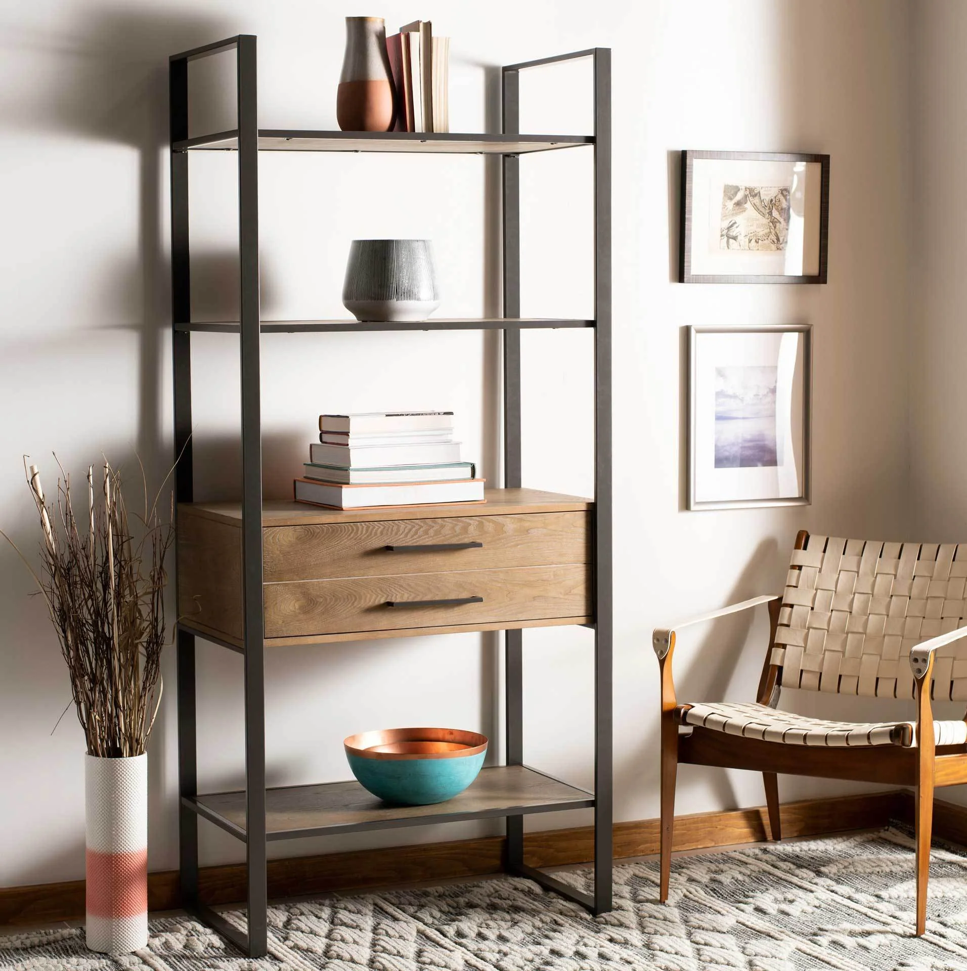 Skadi 4 Tier 1 Drawer Etagere Gun Metal/Rustic Oak - Image 6