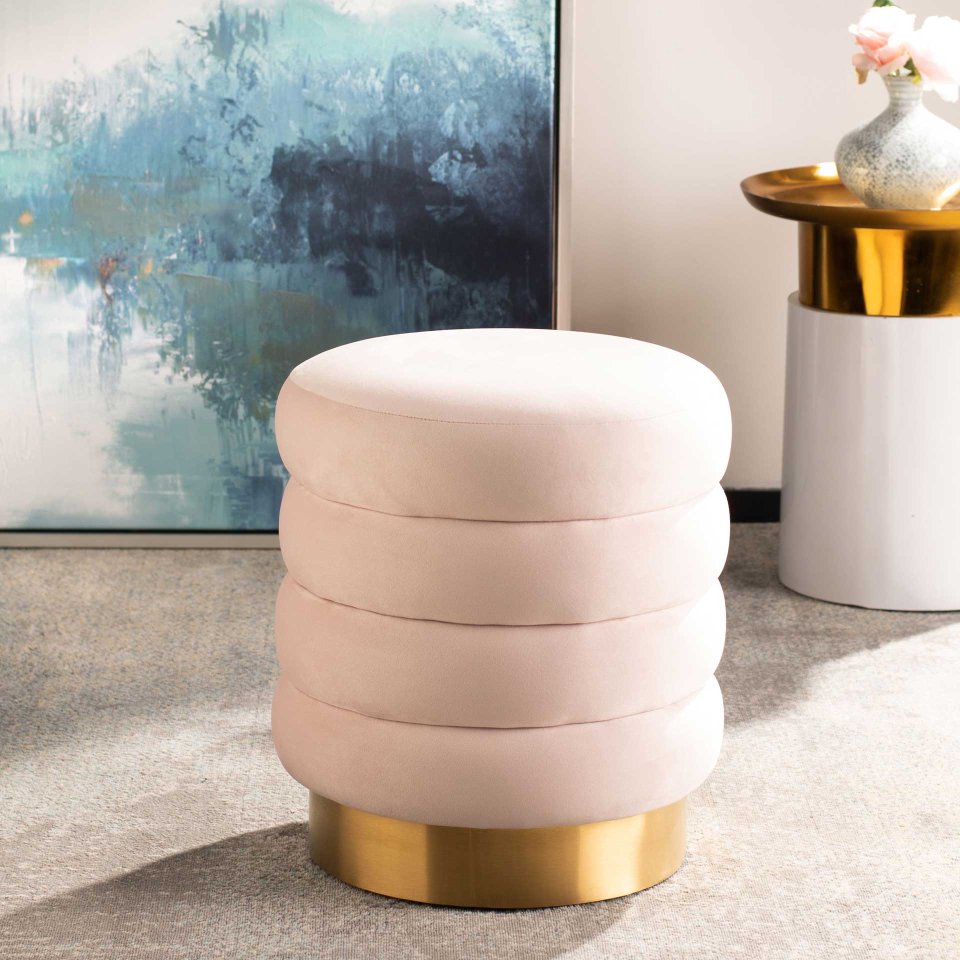 Skeat Gold Base Ottoman Light Pink - Image 6