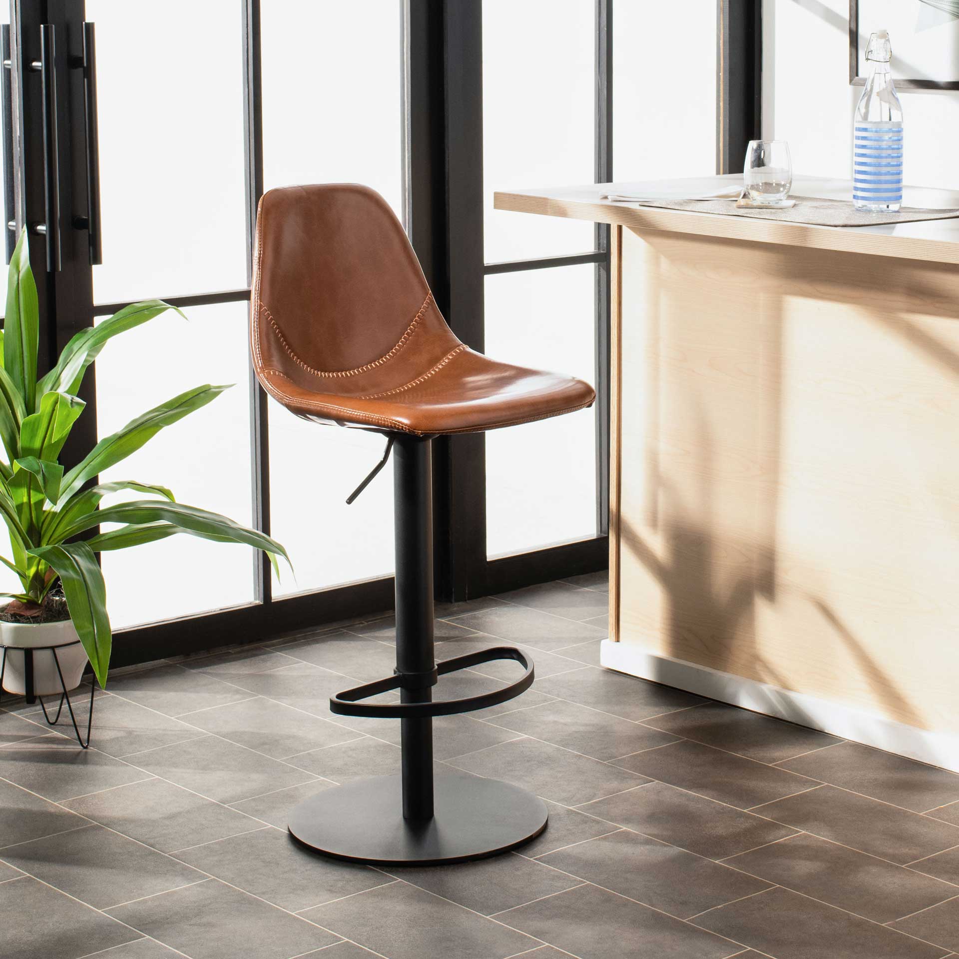 Skye Adjustable Swivel Bar Stool Cognac - Image 6