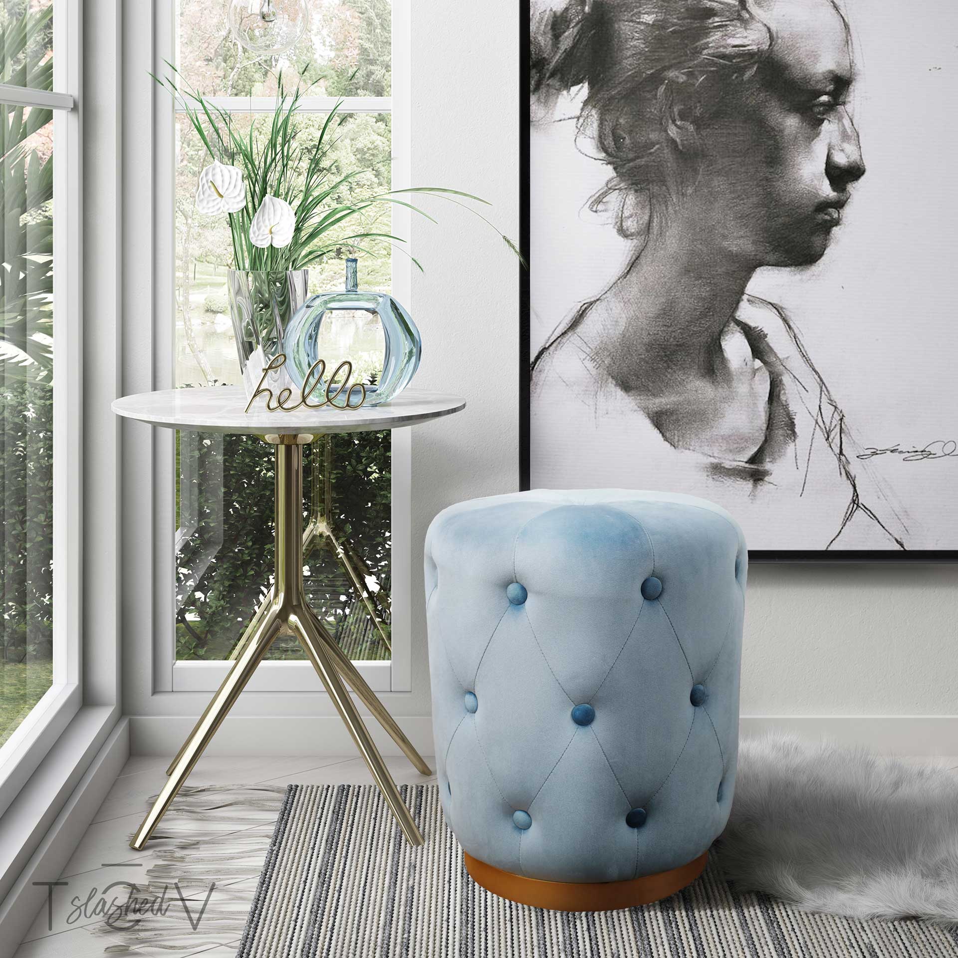 Skye Velvet Ottoman Blue - Image 4