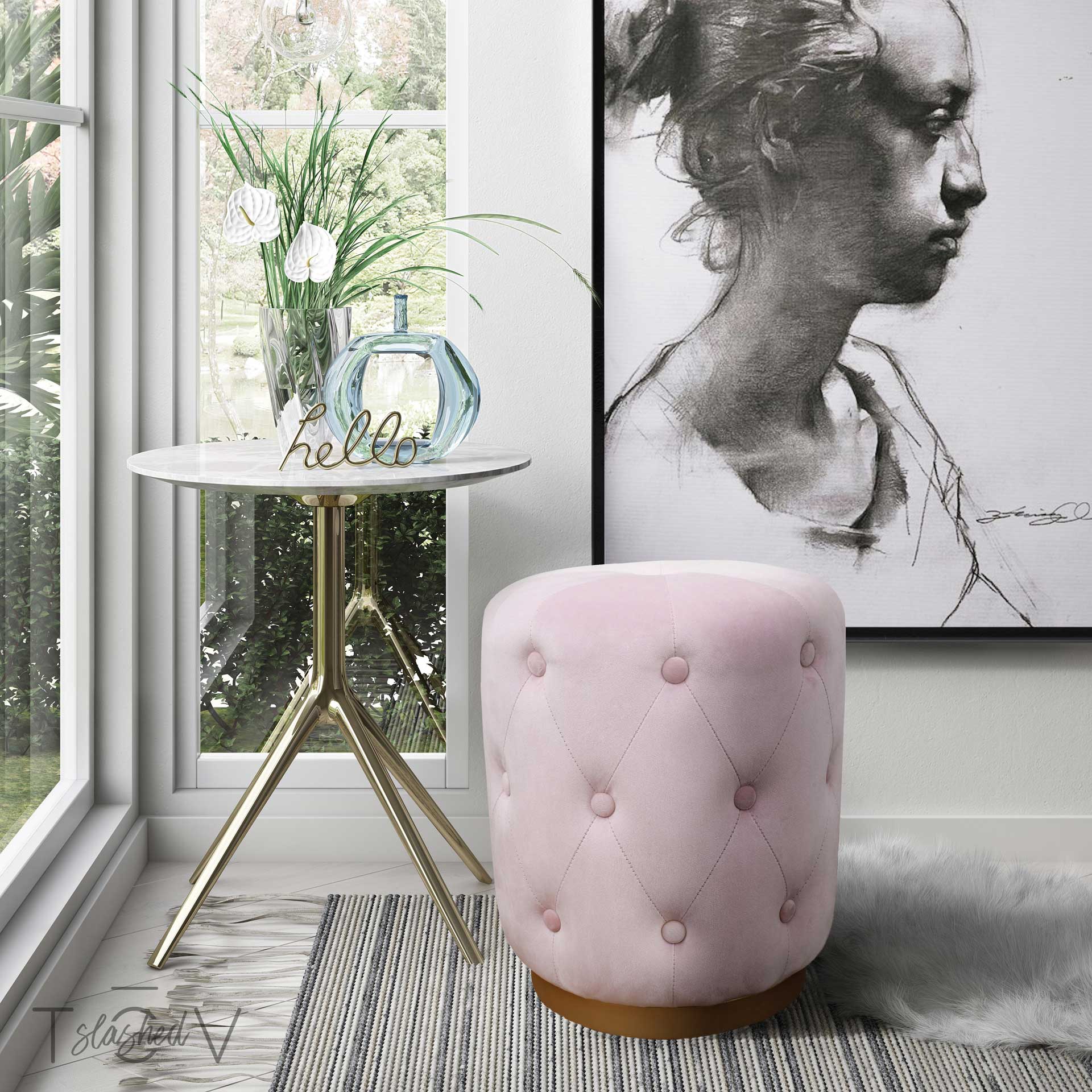 Skye Velvet Ottoman Blush - Image 5