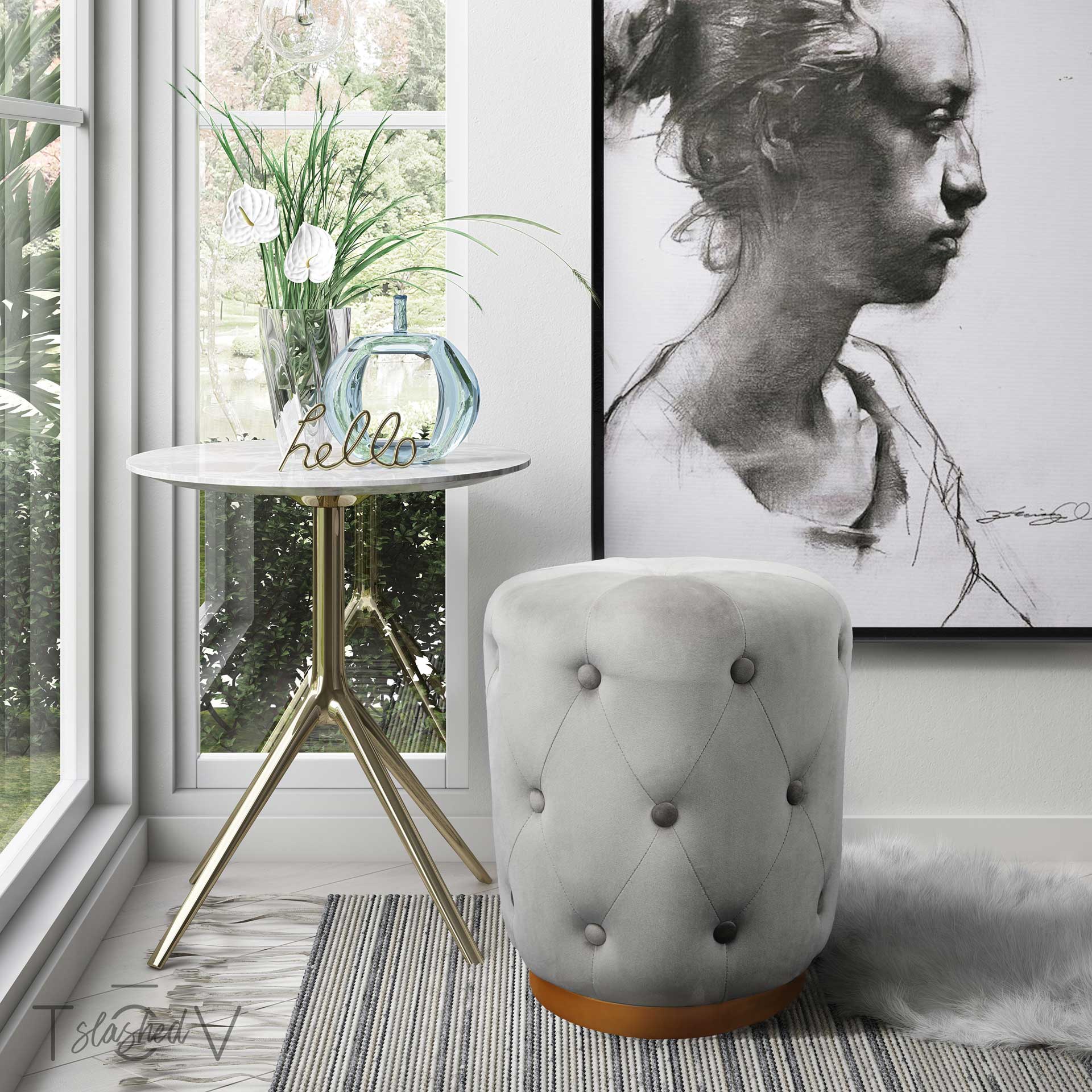 Skye Velvet Ottoman Gray - Image 4