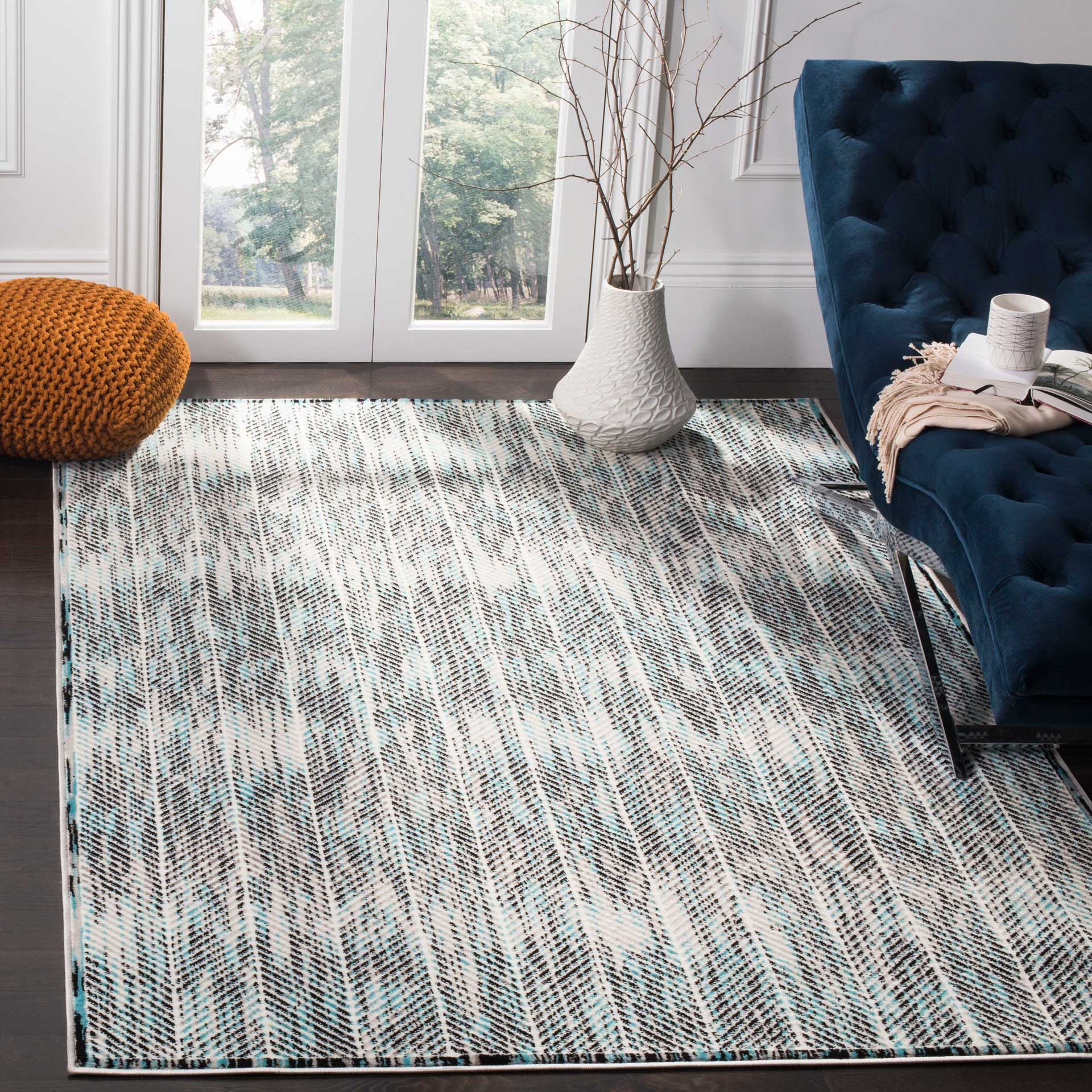 Skyler Chevron Gray/Blue Area Rug - Image 4