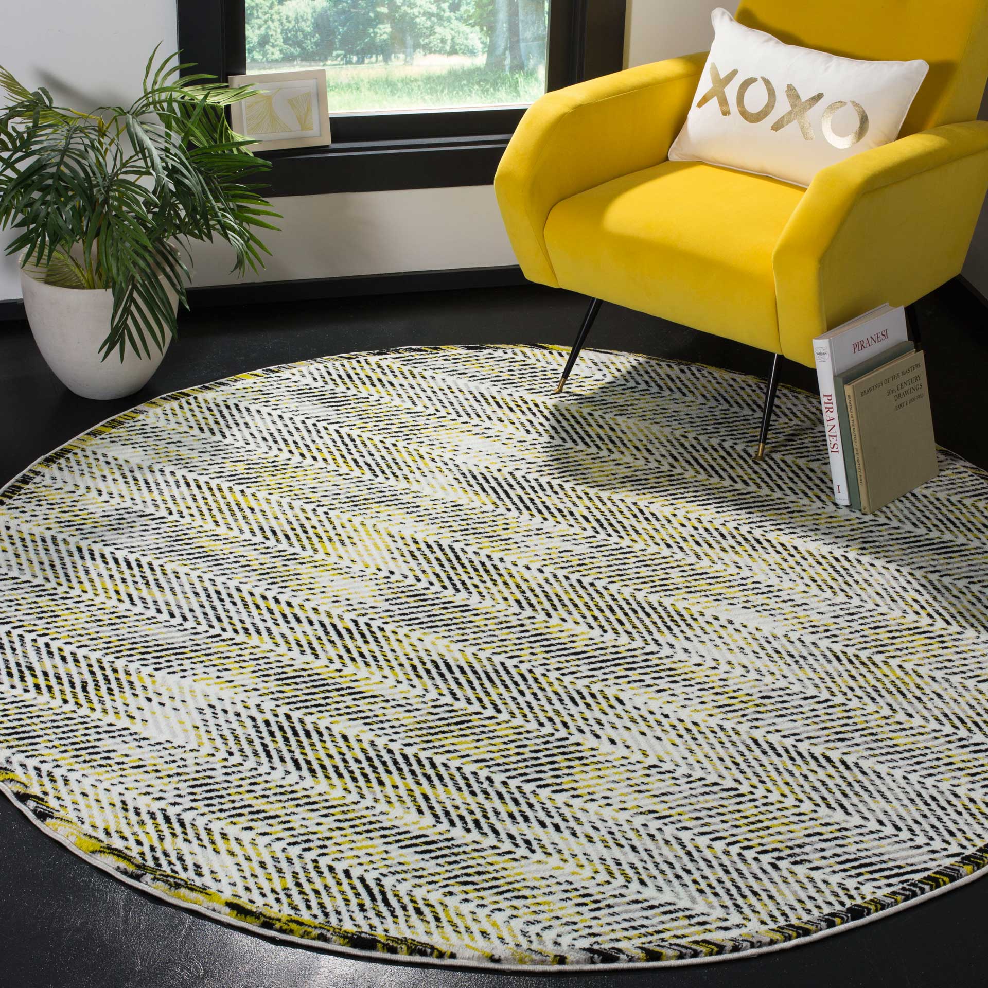 Skyler Chevron Gray/Green Round Rug - Image 2