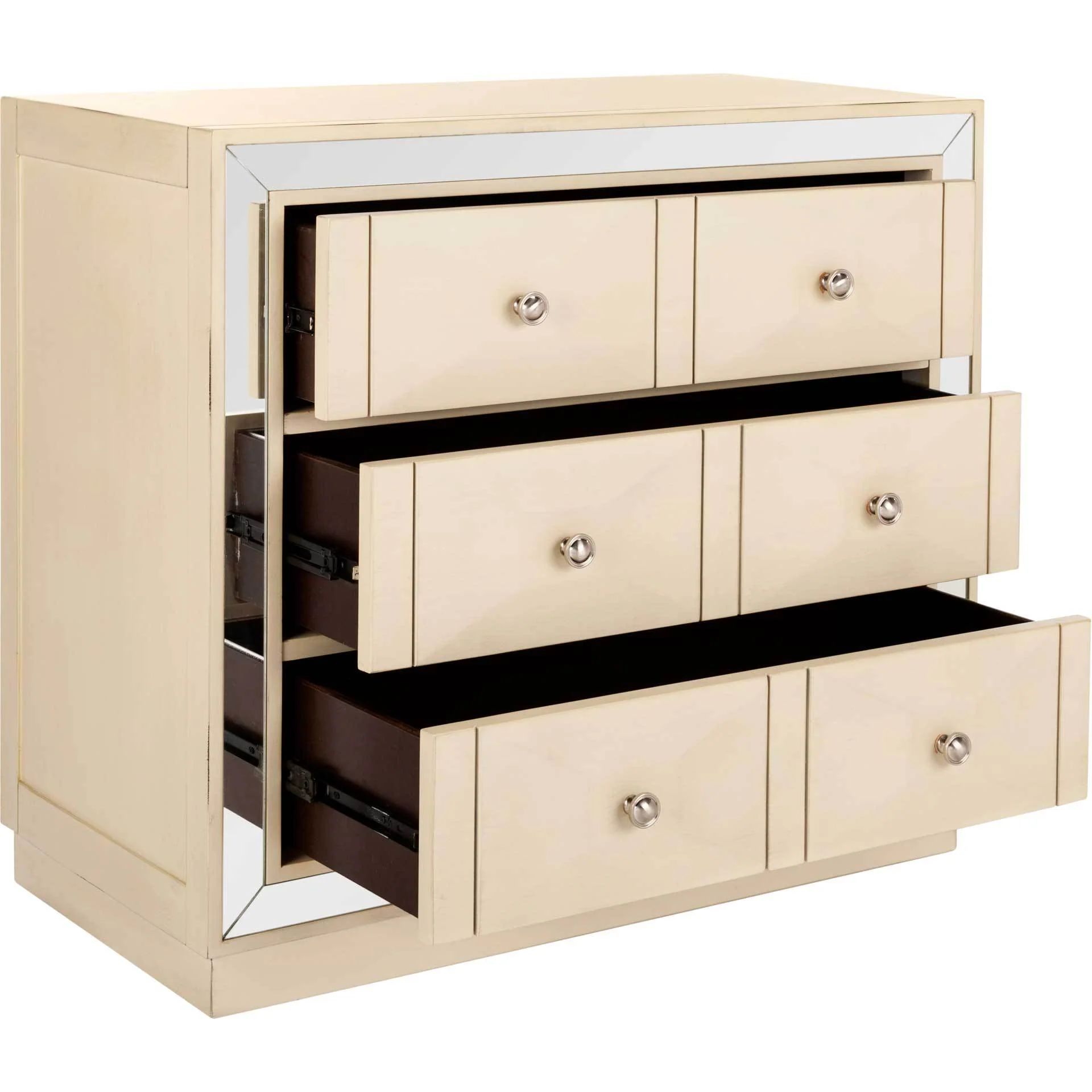 Slade 3 Drawer Chest Antique Beige/Nickel/Mirror - Image 2