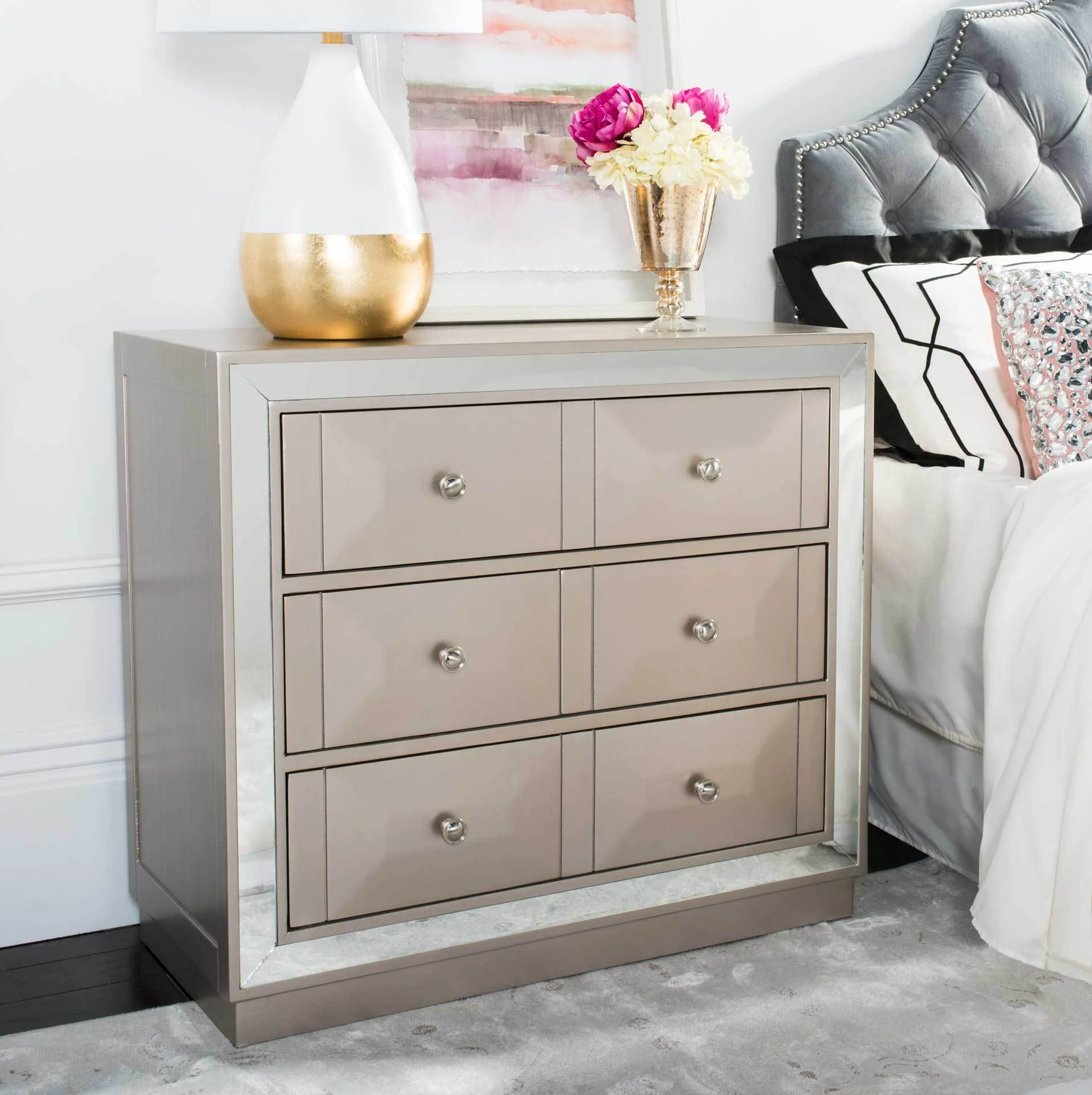 Slade 3 Drawer Chest Champagne/Nickel/Mirror - Image 6