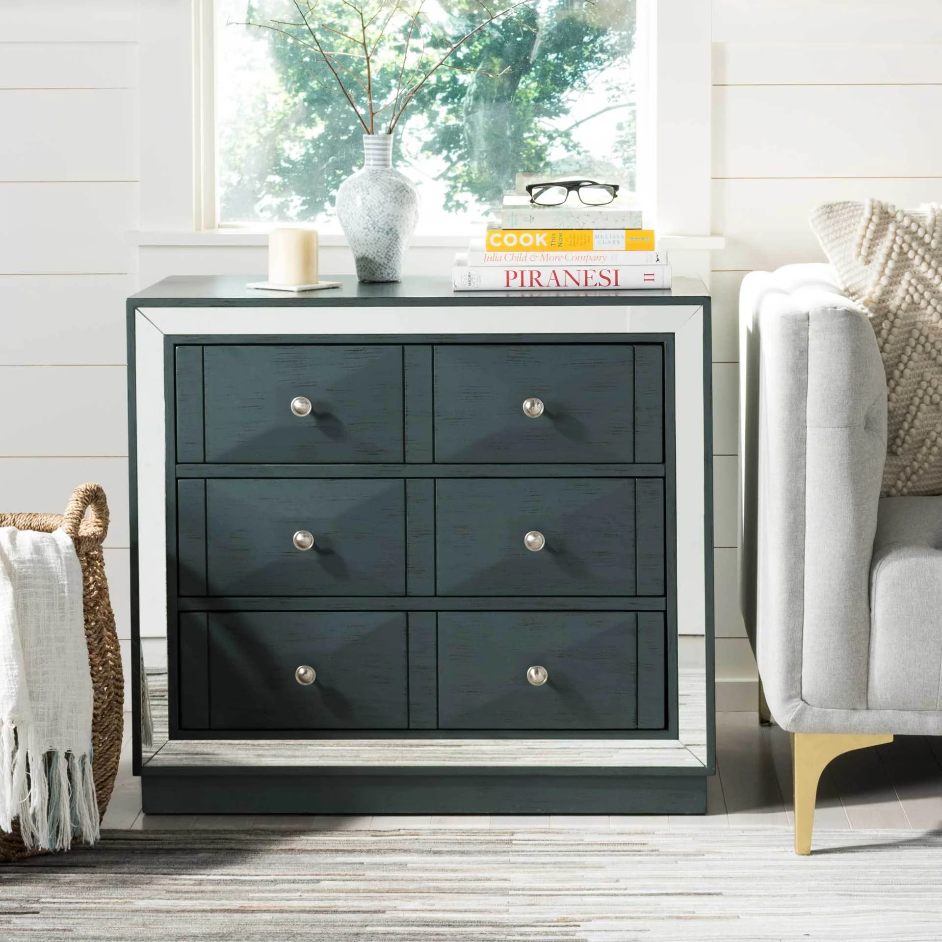 Slade 3 Drawer Chest Steel Teal/Nickel/Mirror - Image 5