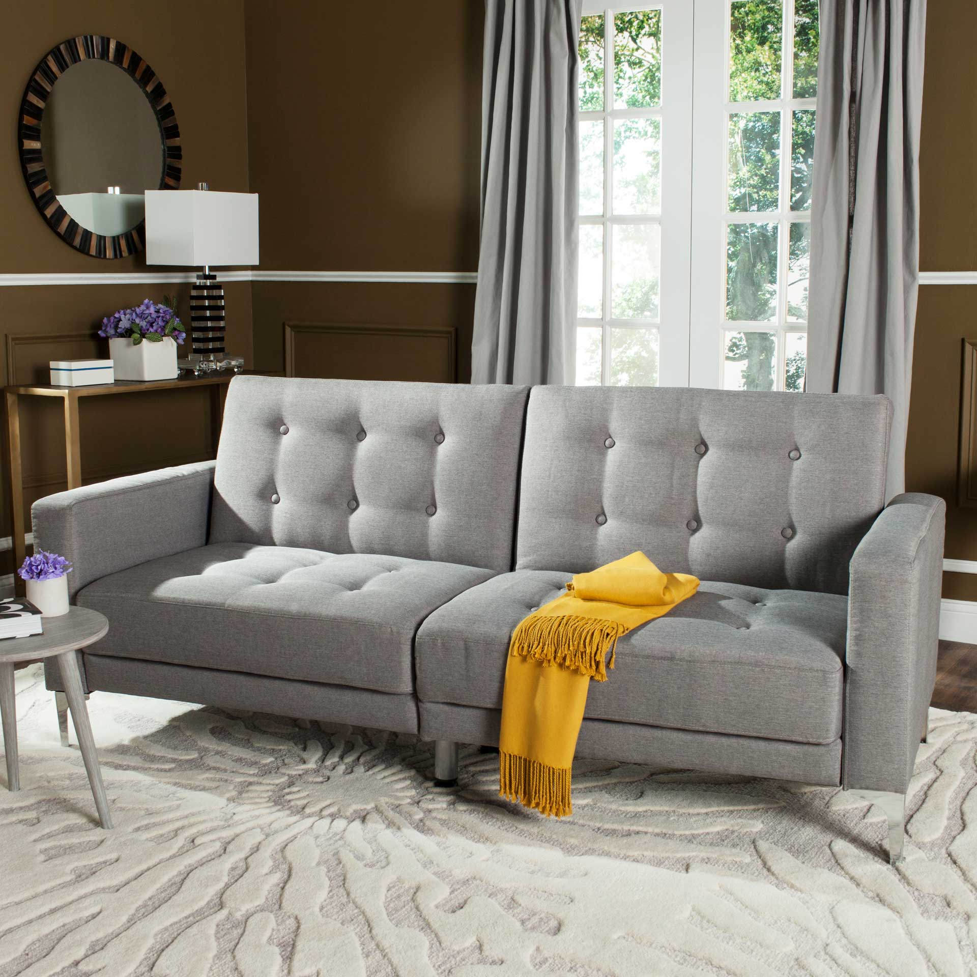 Solid Tufted Foldable Sofa Bed Gray/Silver - Image 5