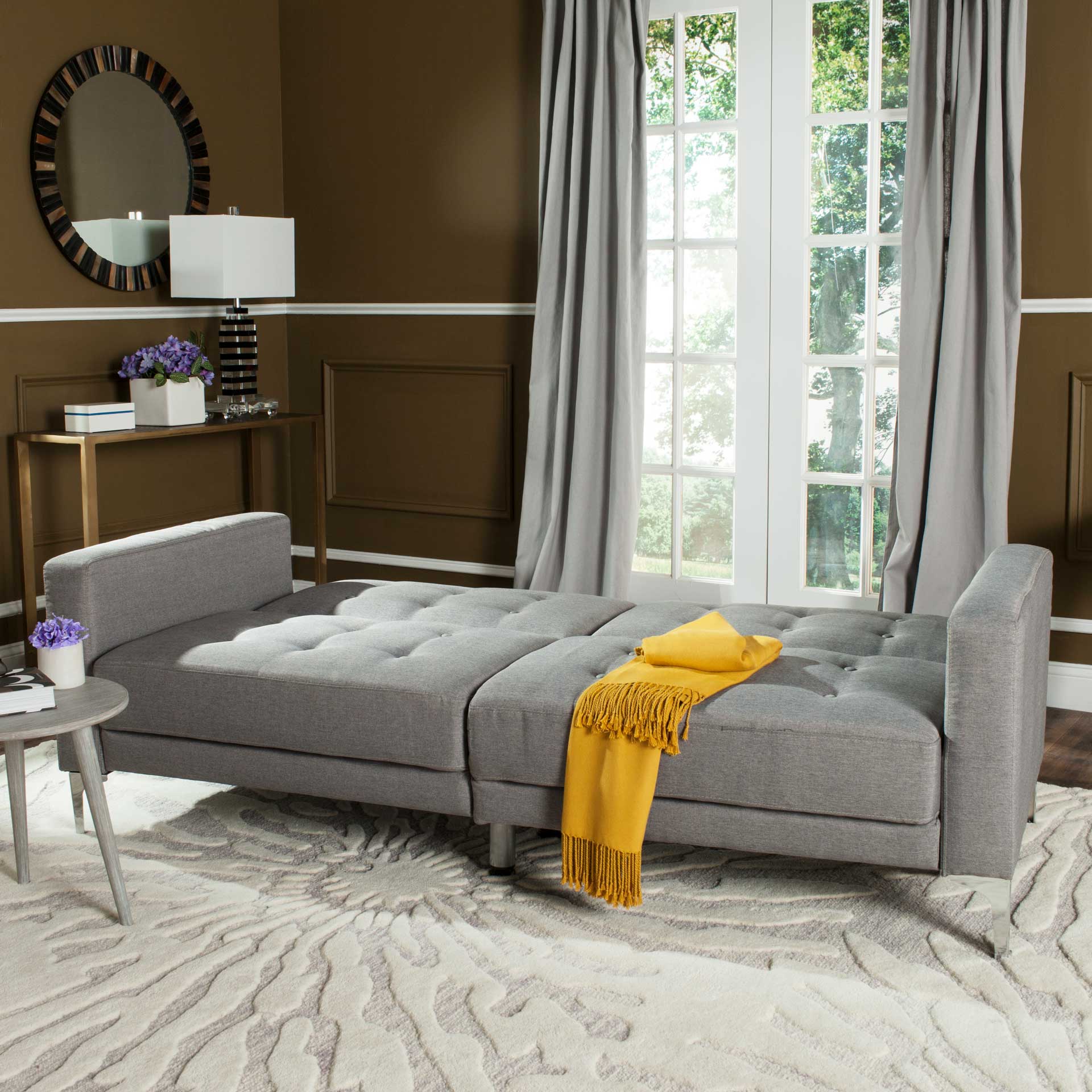 Solid Tufted Foldable Sofa Bed Gray/Silver - Image 6