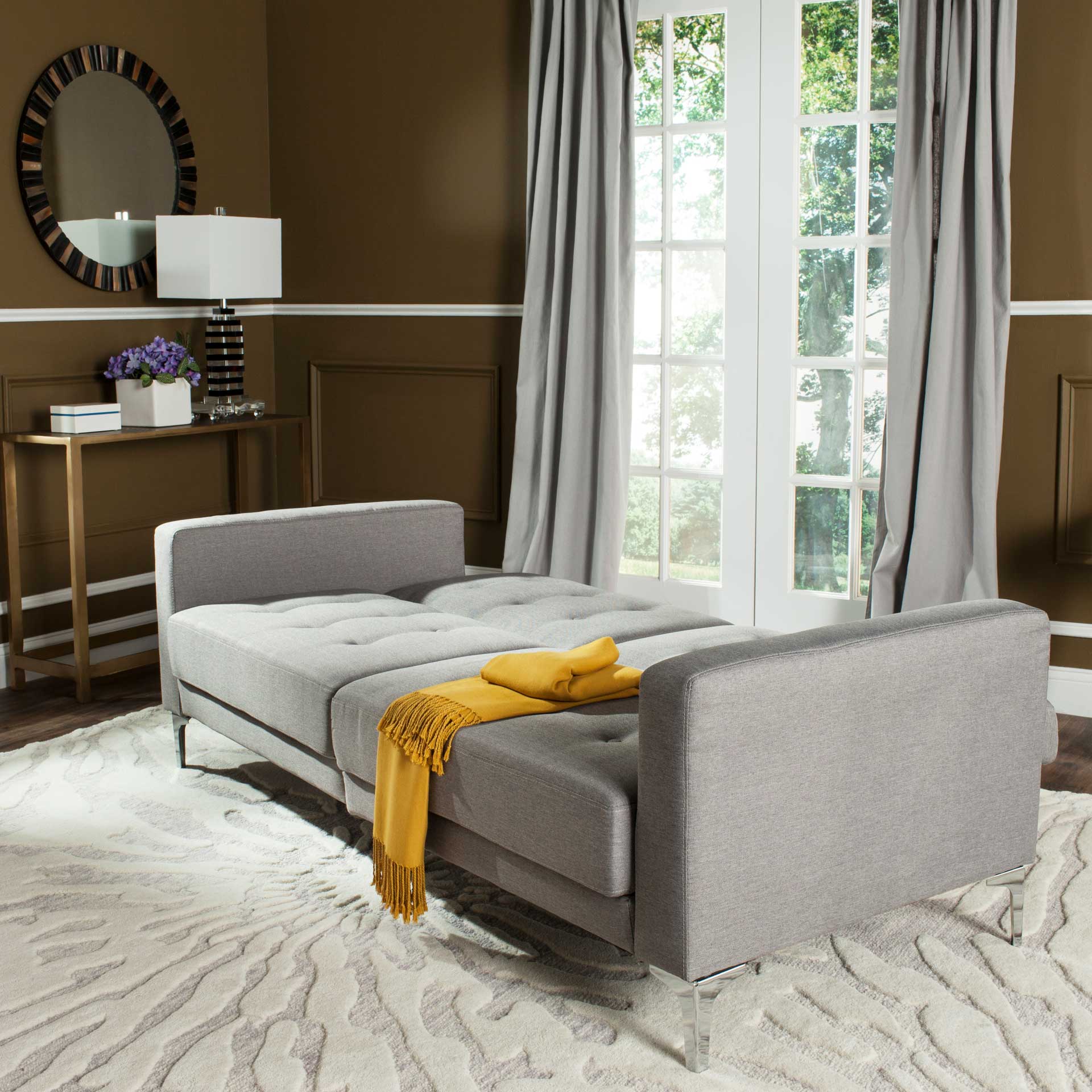 Solid Tufted Foldable Sofa Bed Gray/Silver - Image 7