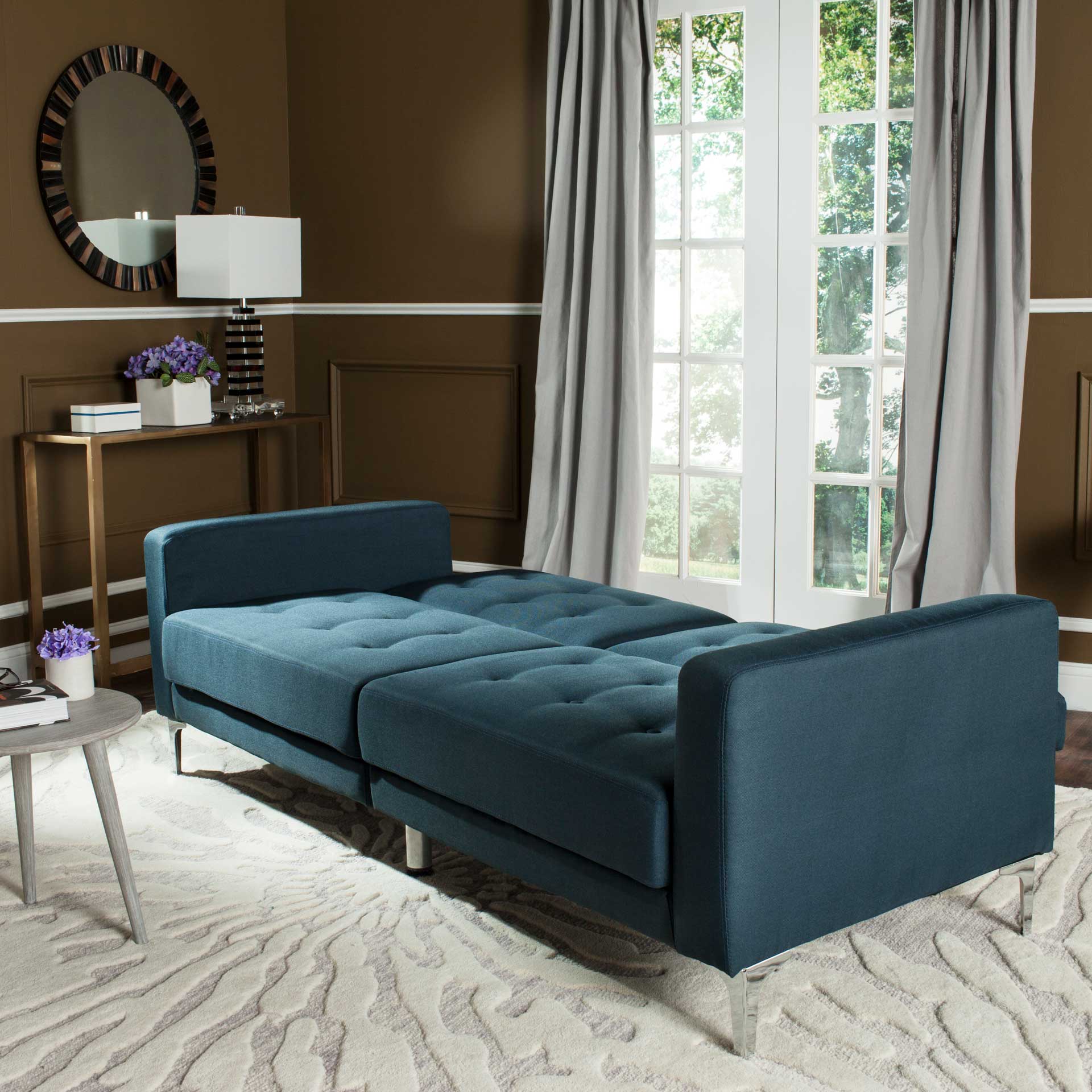 Solid Tufted Foldable Sofa Bed Navy/Silver - Image 8