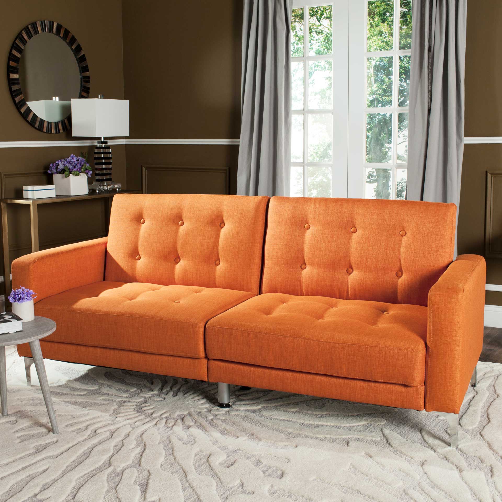 Solid Tufted Foldable Sofa Bed Orange/Silver - Image 5