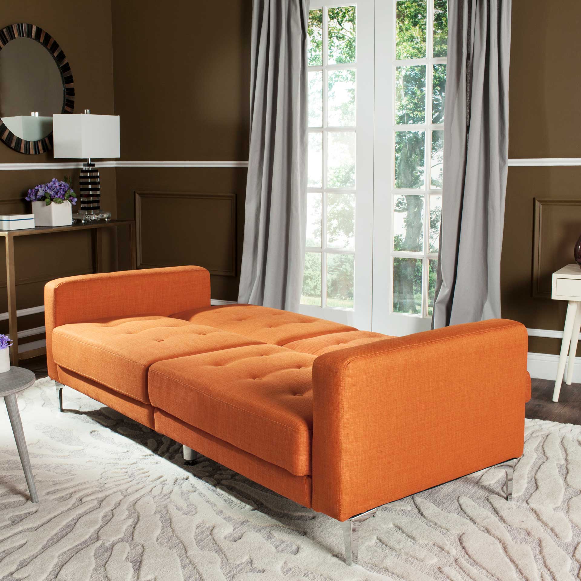 Solid Tufted Foldable Sofa Bed Orange/Silver - Image 7