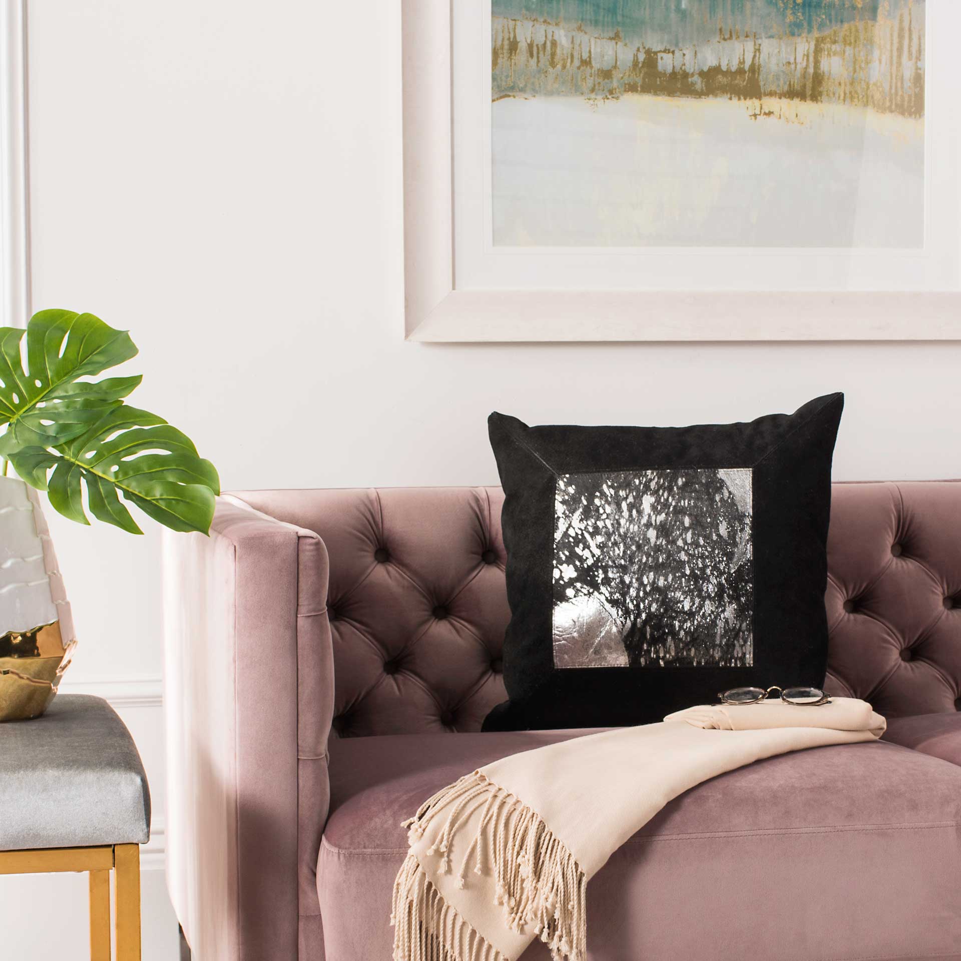 Sonny Metallic Cowhide Pillow Black/Silver - Image 3