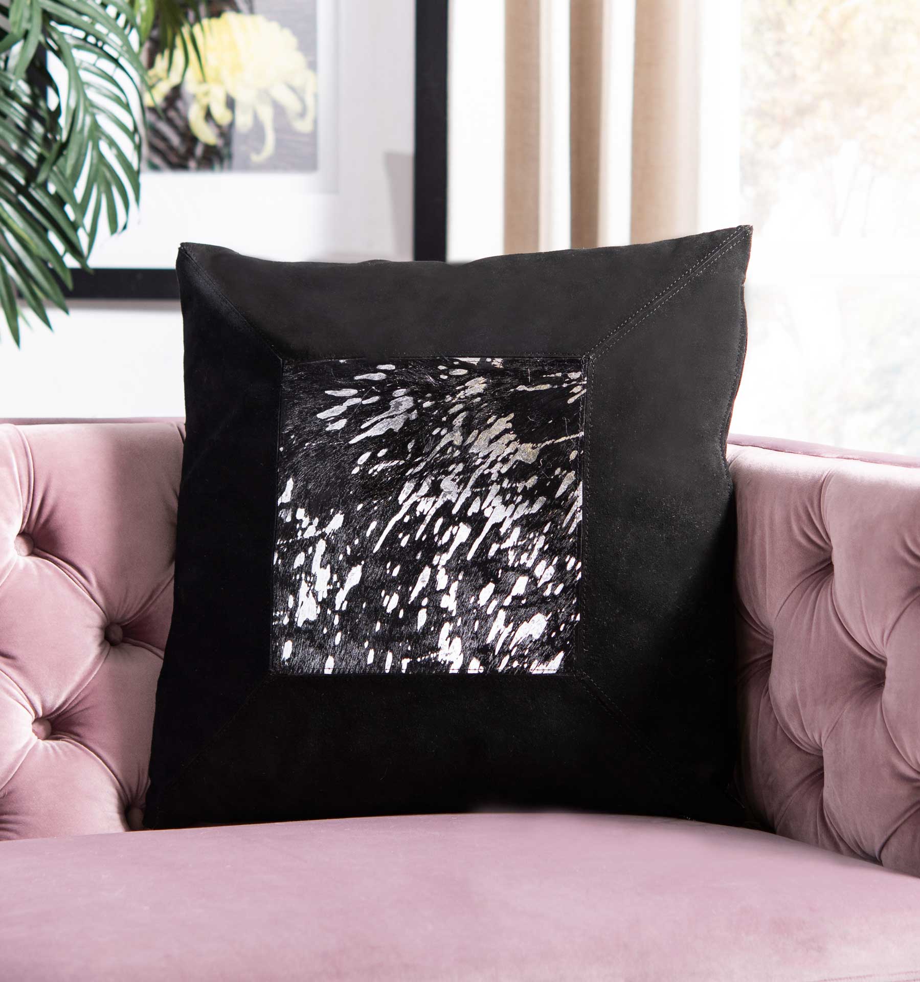 Sonny Metallic Cowhide Pillow Black/Silver - Image 4