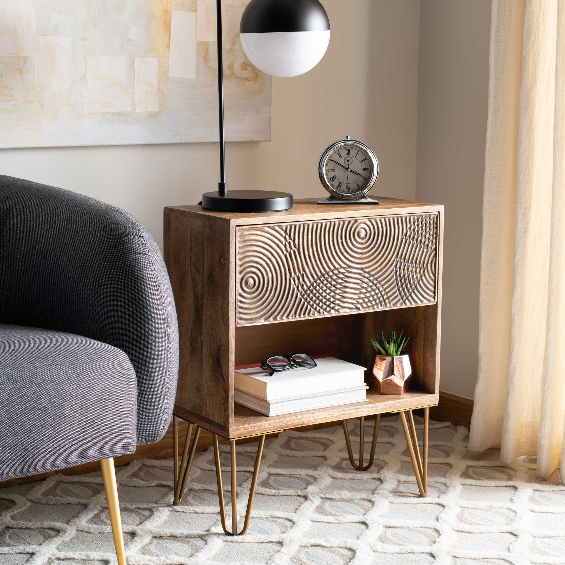 Sonoma 1 Drawer Textured Nightstand Natural/Brass - Image 8