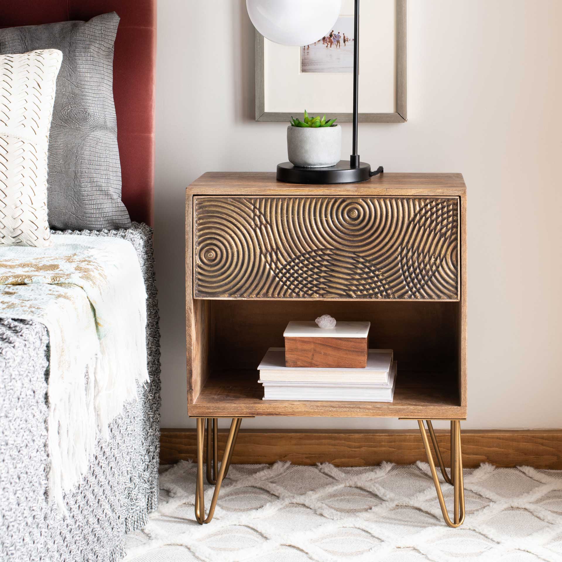 Sonoma 1 Drawer Textured Nightstand Natural/Brass - Image 9