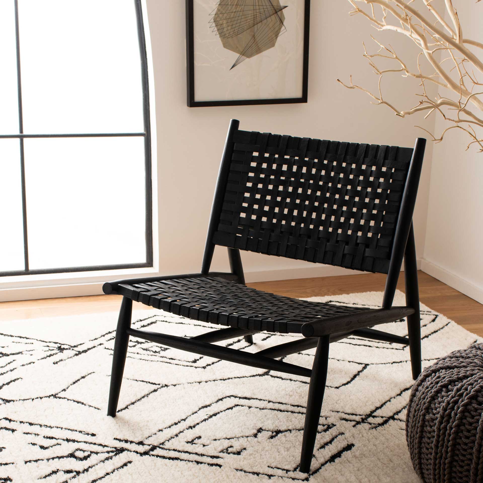 Sophie Leather Woven Accent Chair Black - Image 6