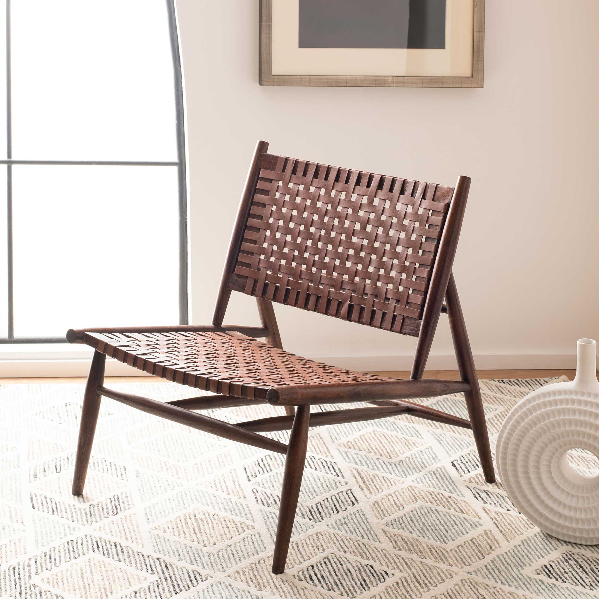 Sophie Leather Woven Accent Chair Cognac/Brown - Image 8