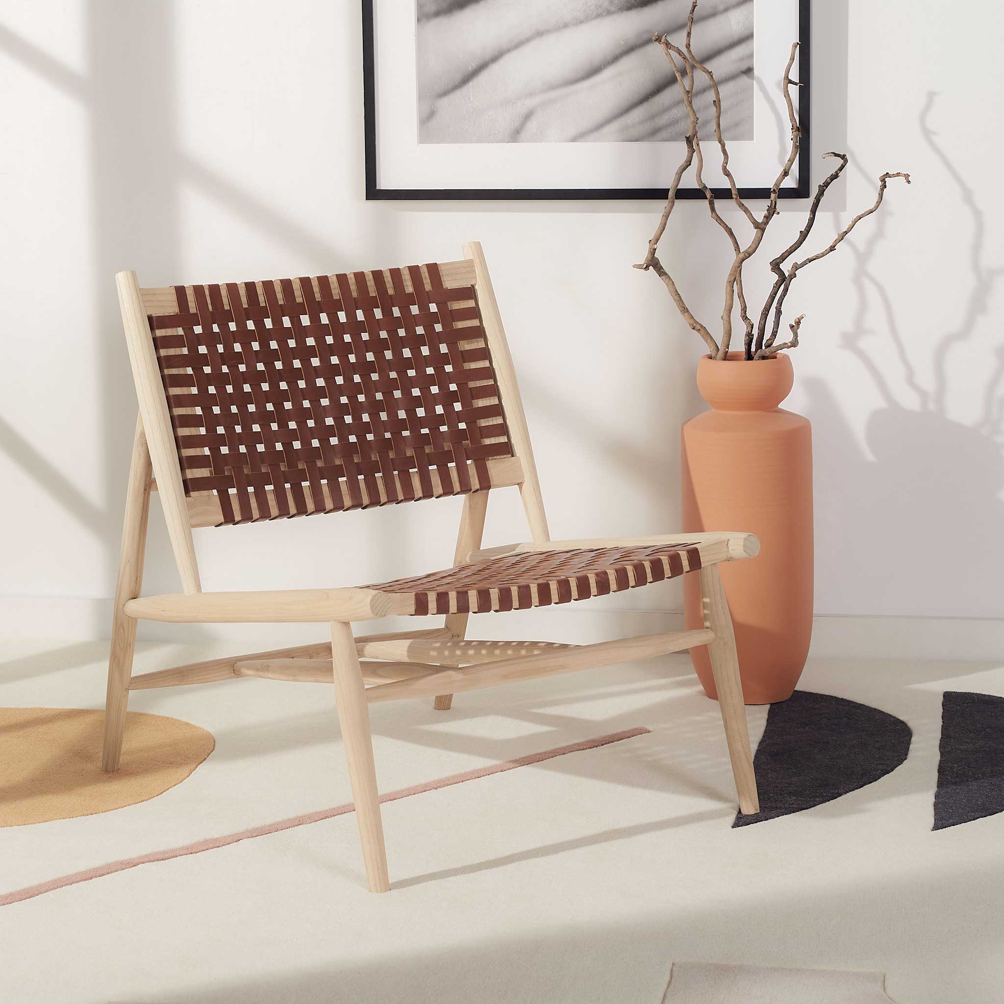 Sophie Leather Woven Accent Chair Cognac/Natural - Image 8