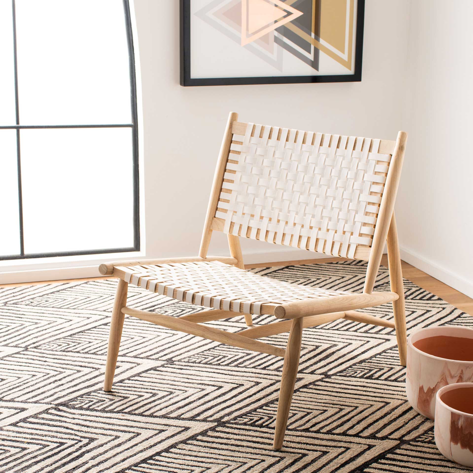 Sophie Leather Woven Accent Chair White/Natural - Image 6