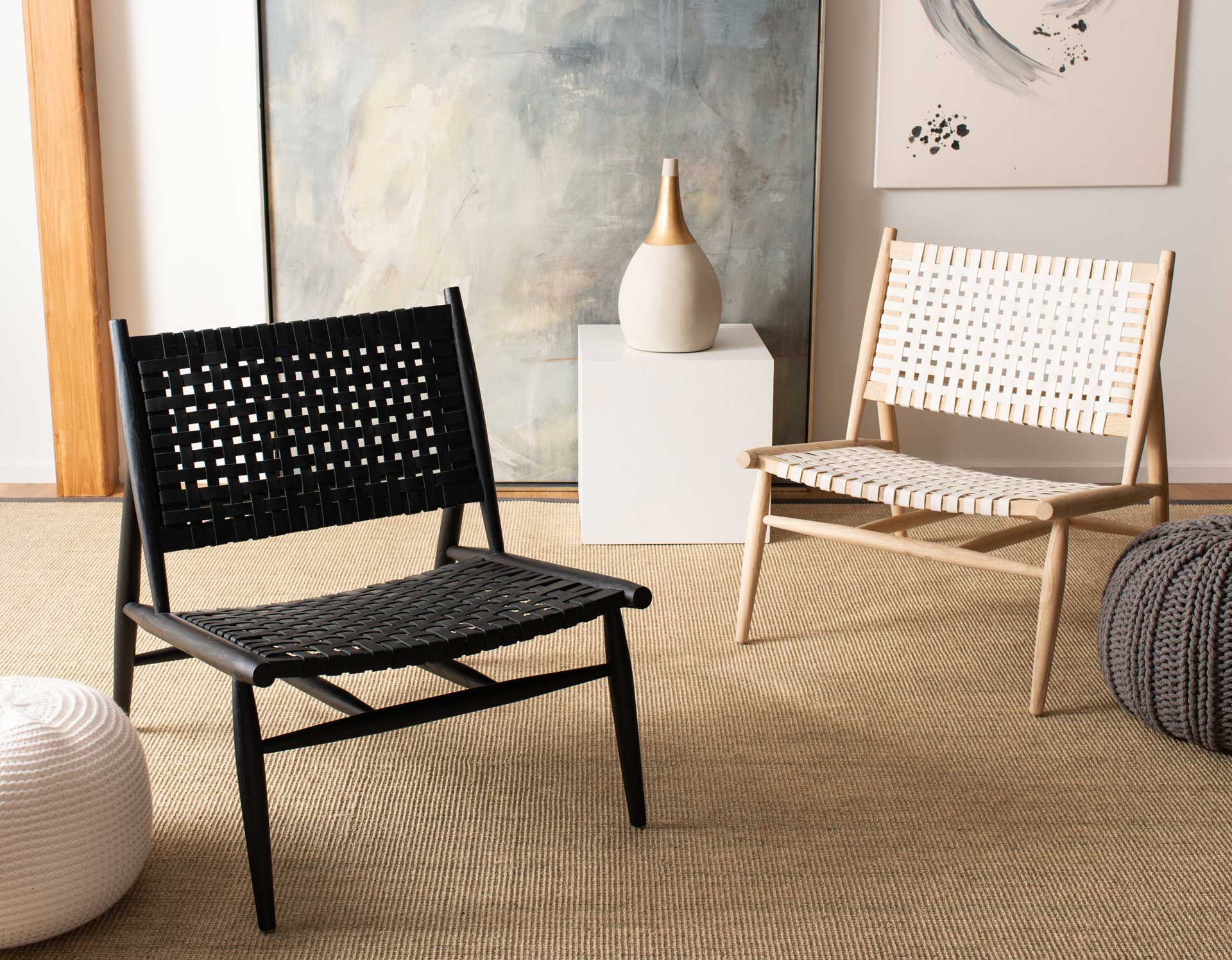 Sophie Leather Woven Accent Chair White/Natural - Image 7