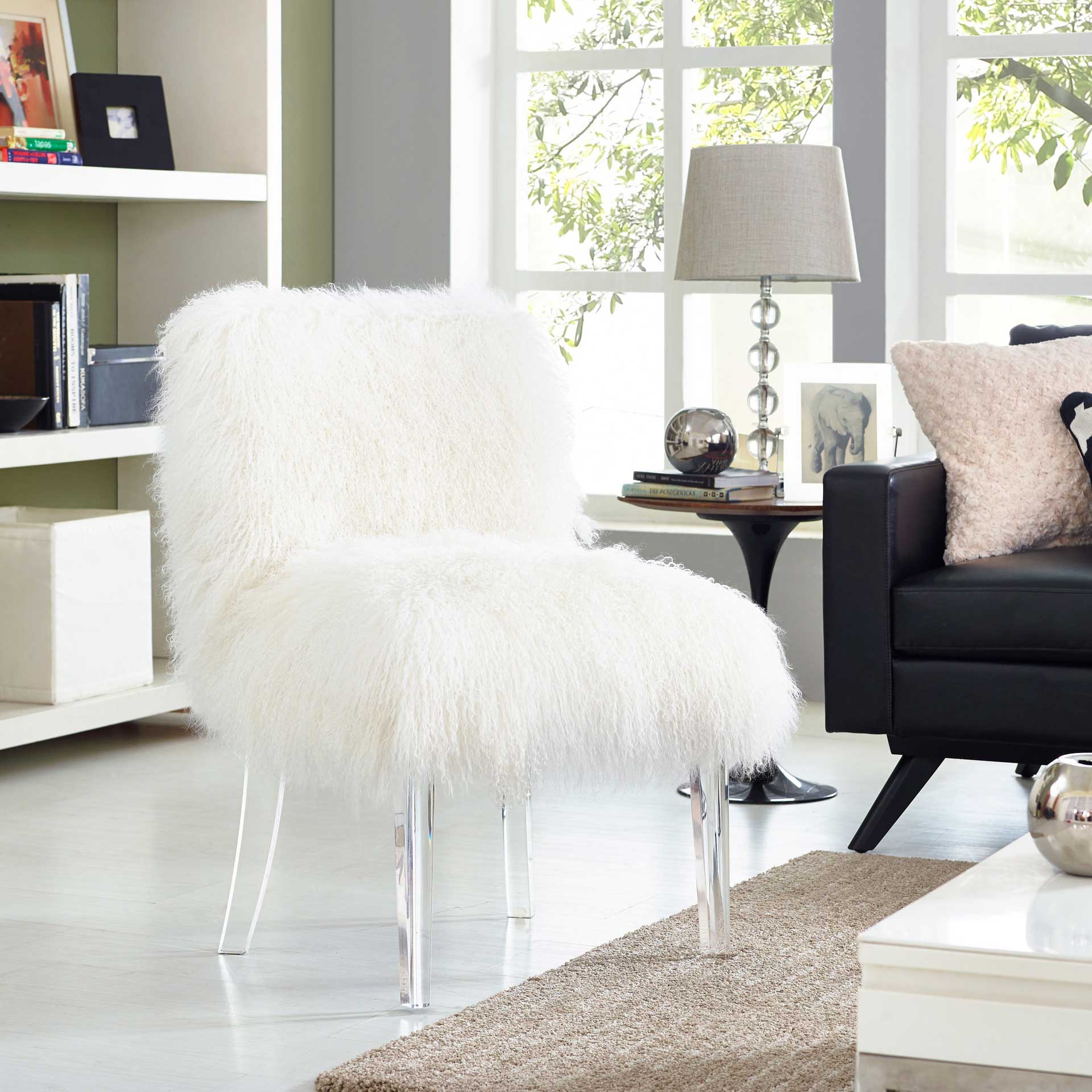 Sorel Sheepskin Lucite Chair White - Image 7