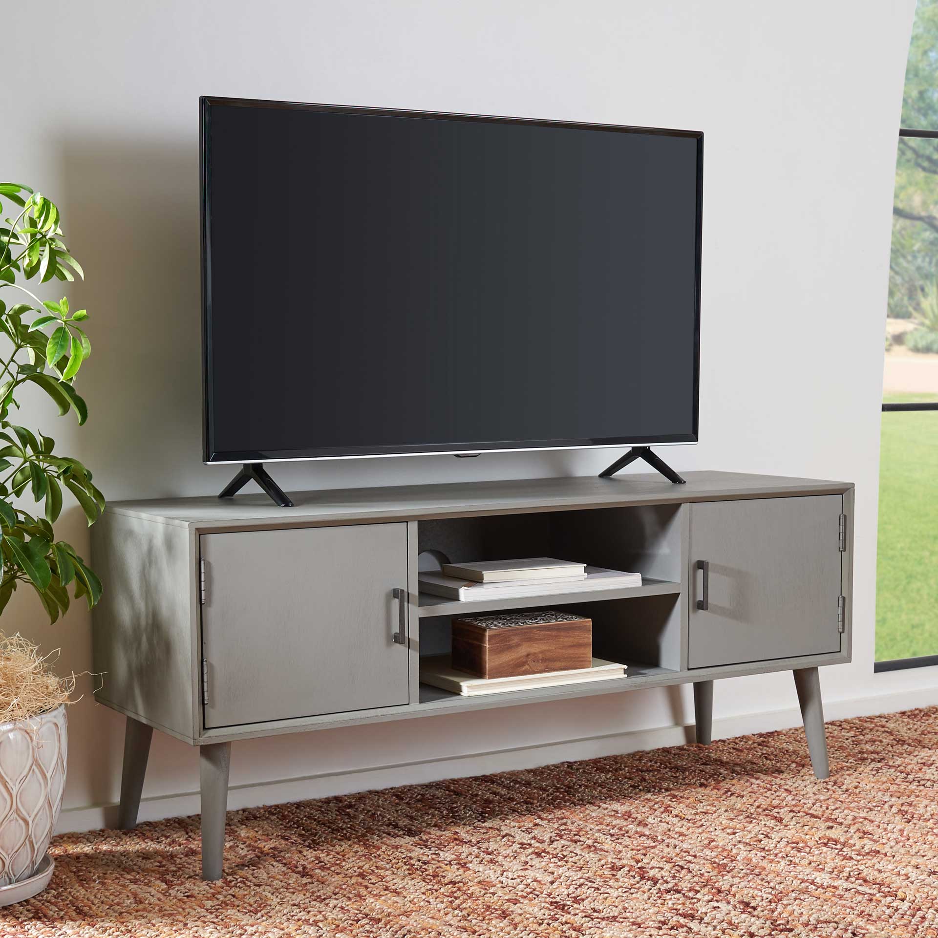 Sorrento 2 Door 1 Shelf Media Stand Distressed Gray - Image 8