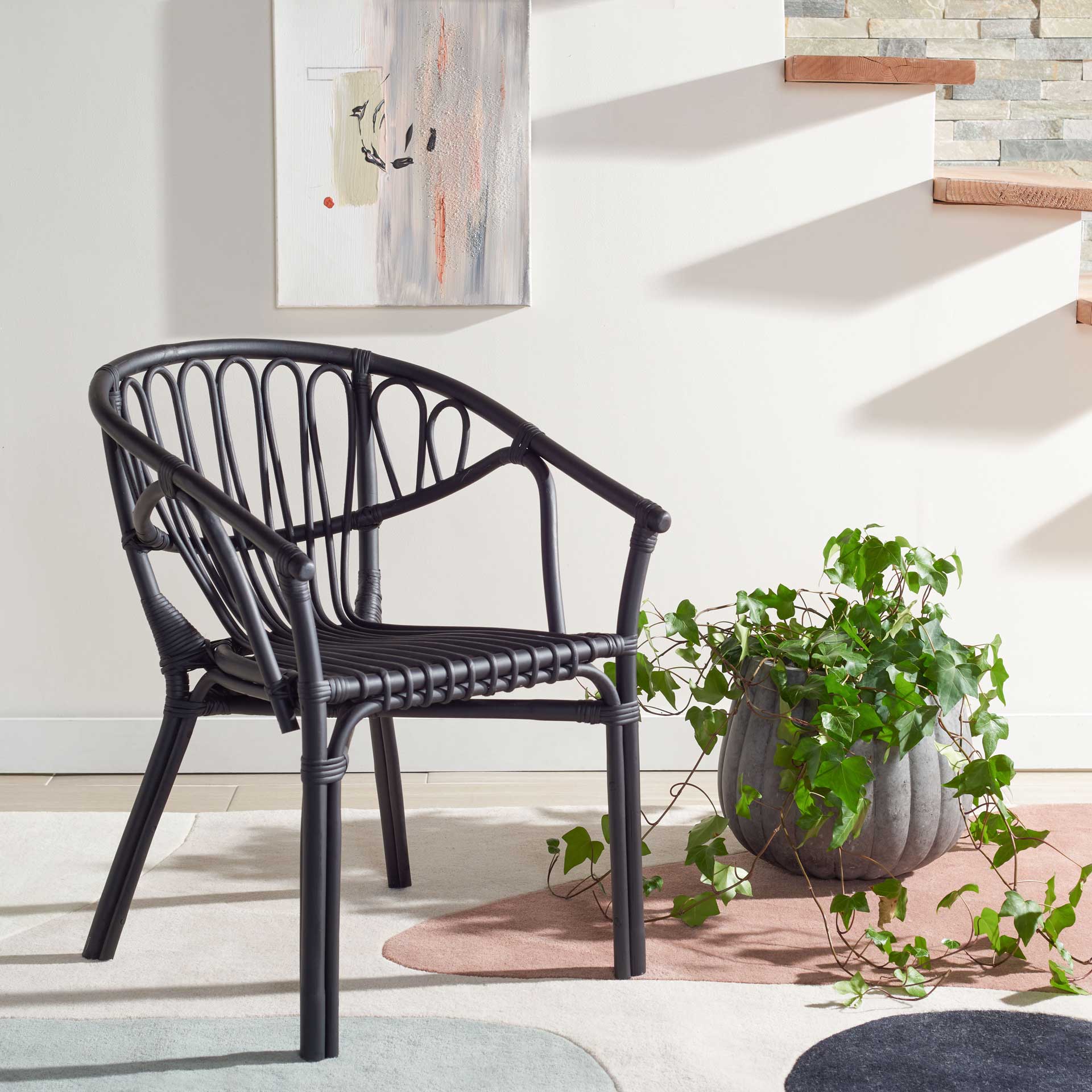 Spaced Rattan Dining Chair Black - Image 6