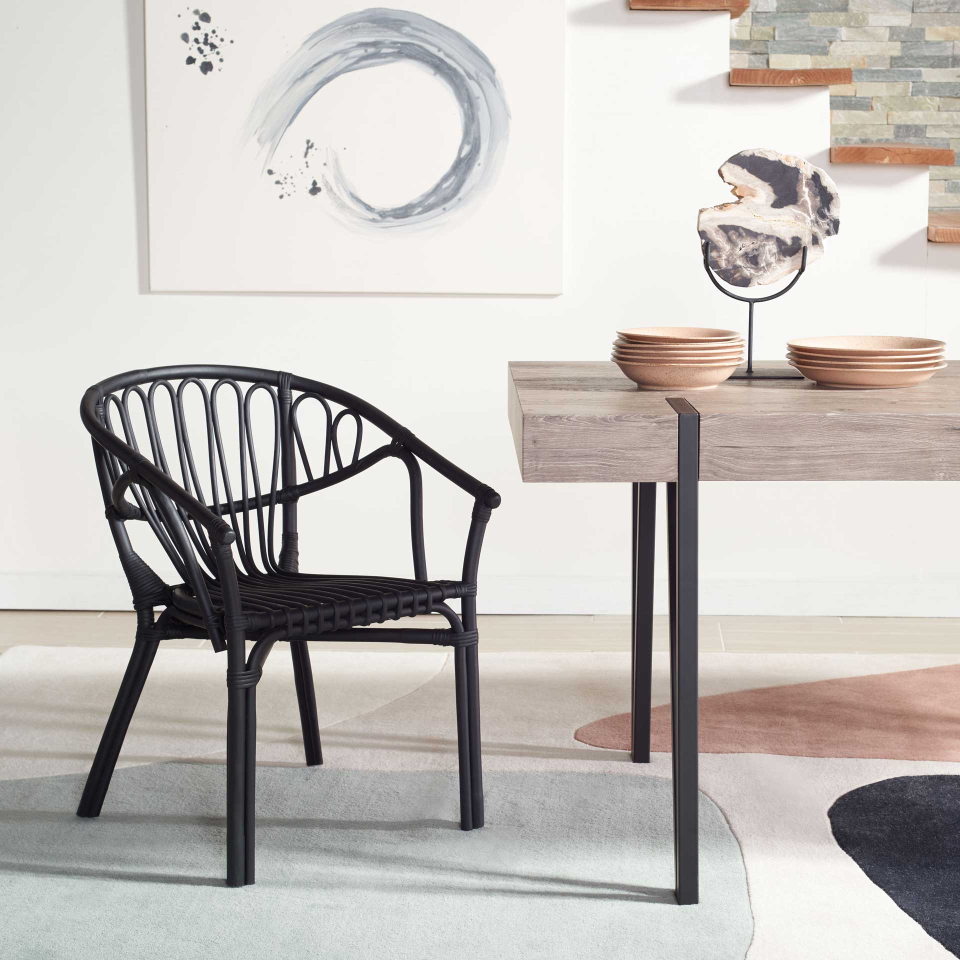 Spaced Rattan Dining Chair Black - Image 7