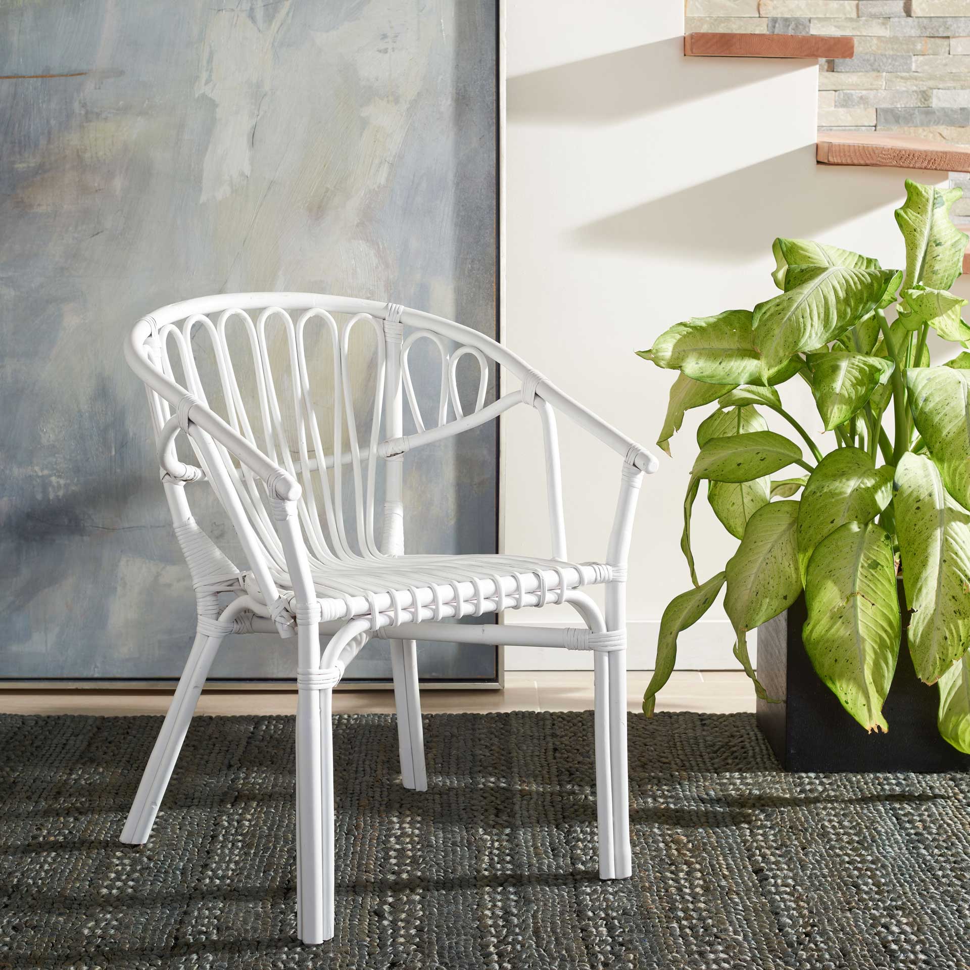 Spaced Rattan Dining Chair White - Image 6