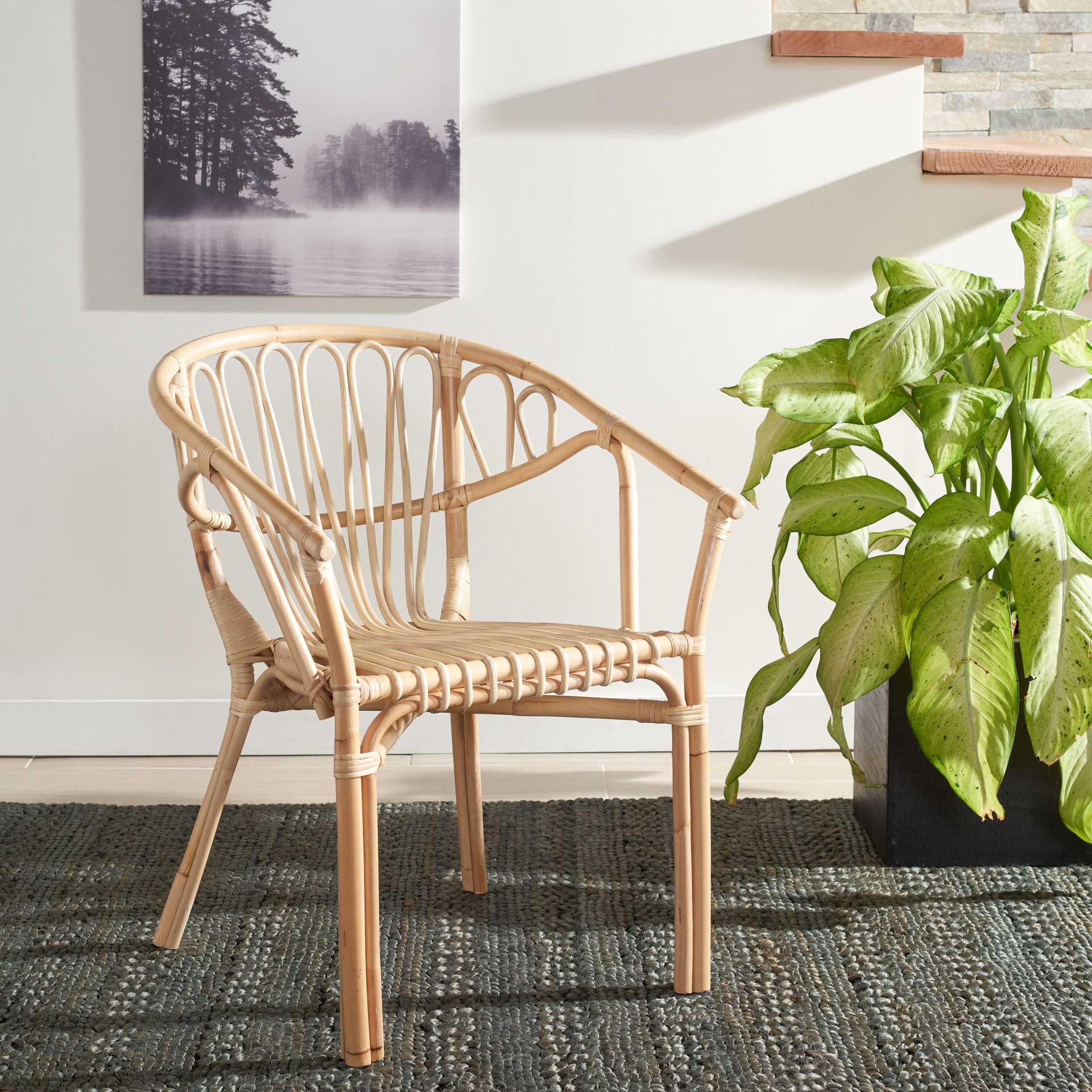Spaced Rattan Dining Chair White/Natural - Image 6