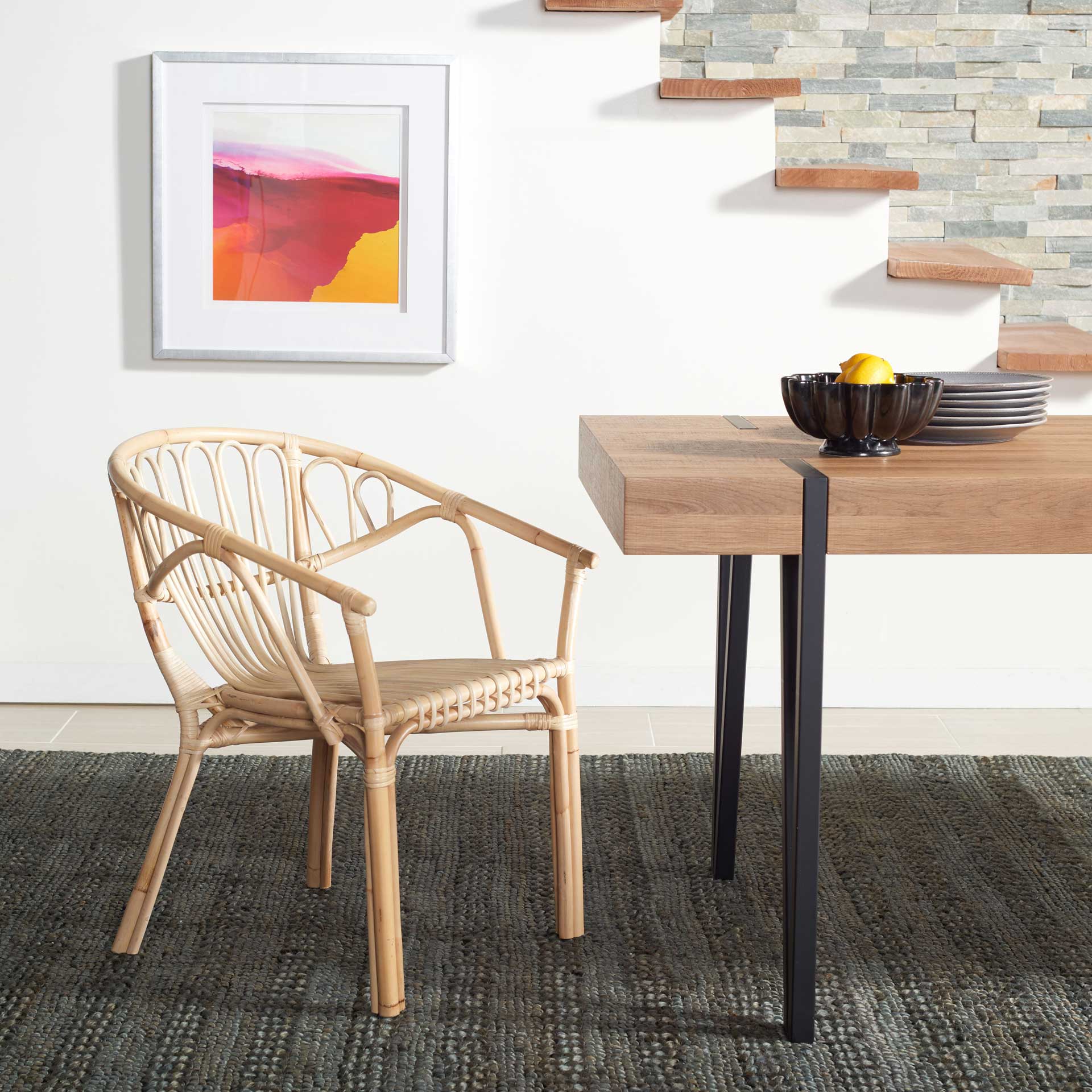 Spaced Rattan Dining Chair White/Natural - Image 7