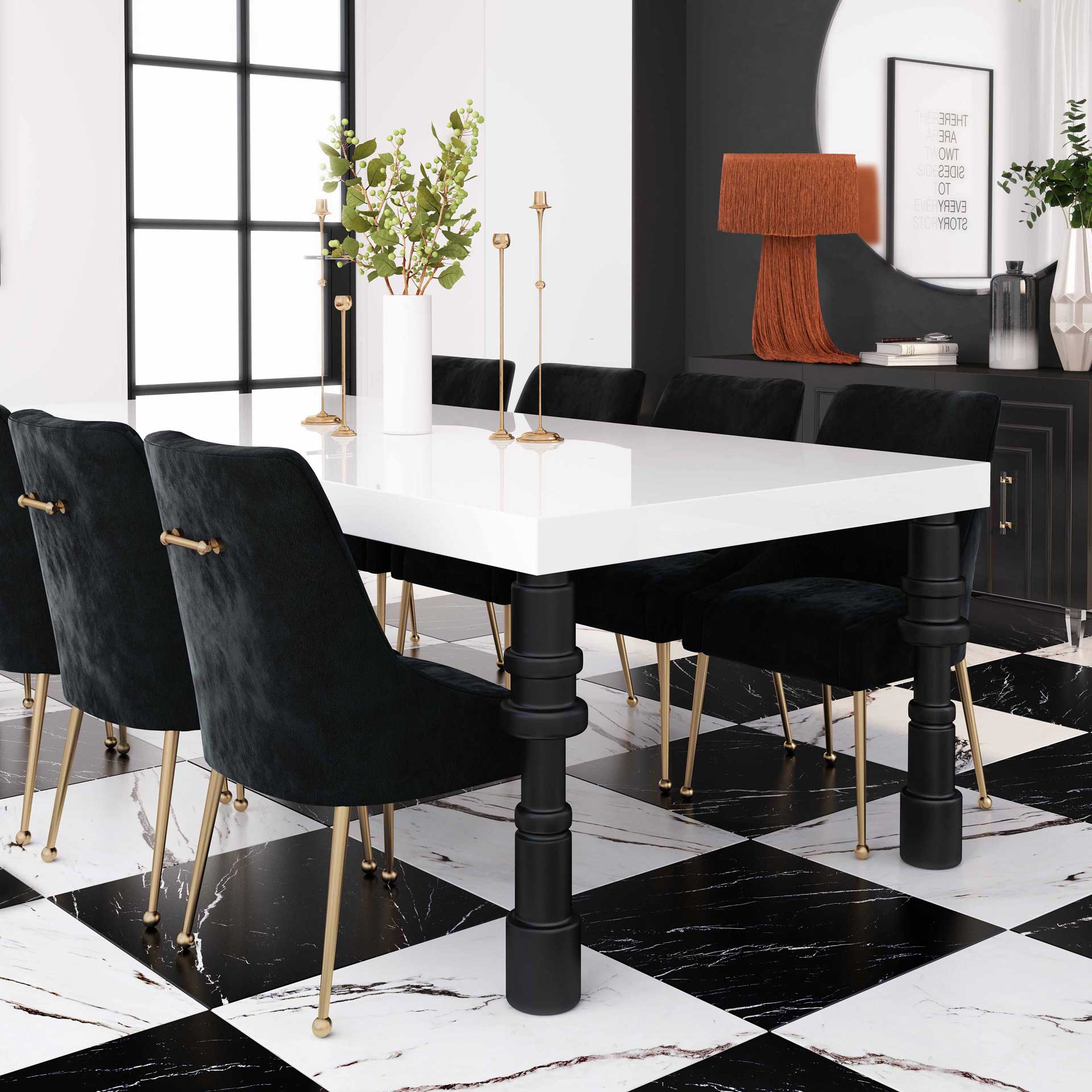 Spool Gloss Lacquer Dining Table White - Image 7