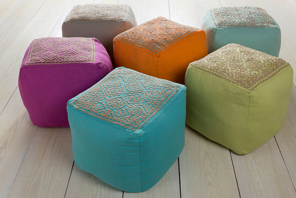 Standard Aqua/Taupe Cube Pouf - Image 2