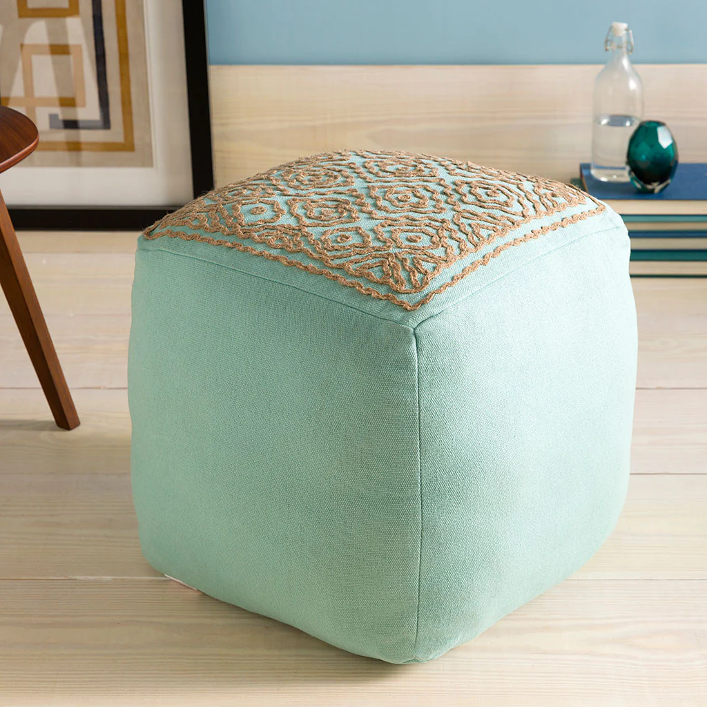 Standard Mint/Taupe Cube Pouf - Image 2