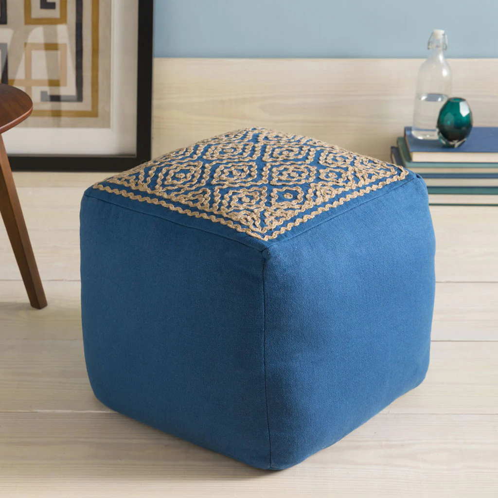 Standard Navy/Taupe Cube Pouf - Image 2