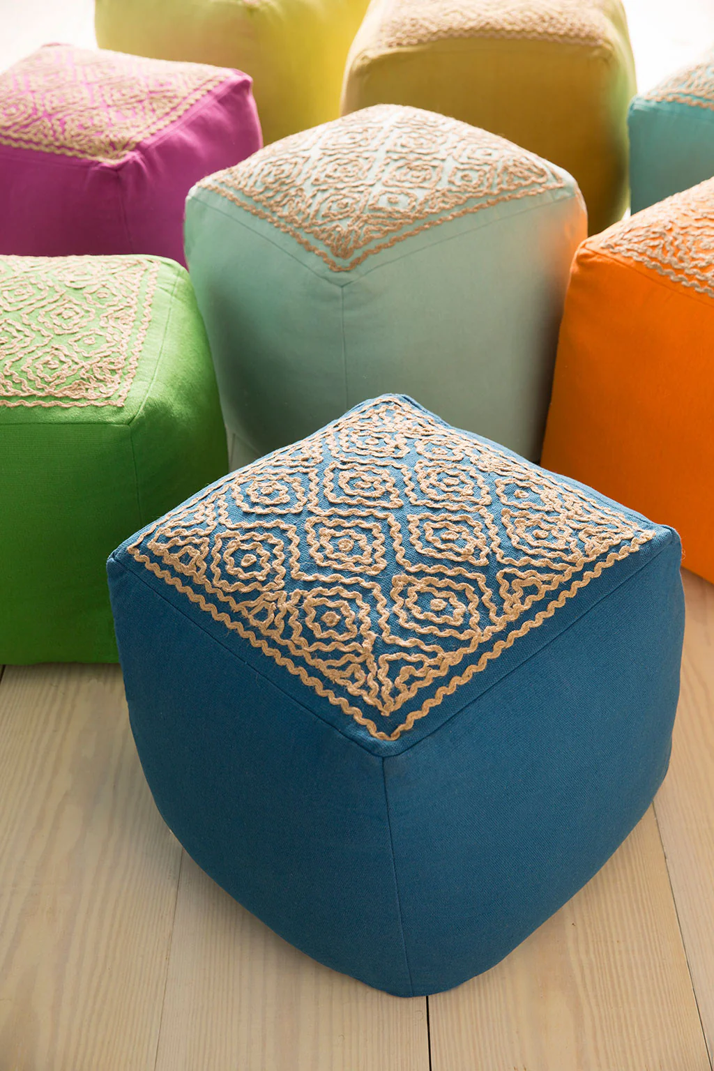 Standard Navy/Taupe Cube Pouf - Image 3