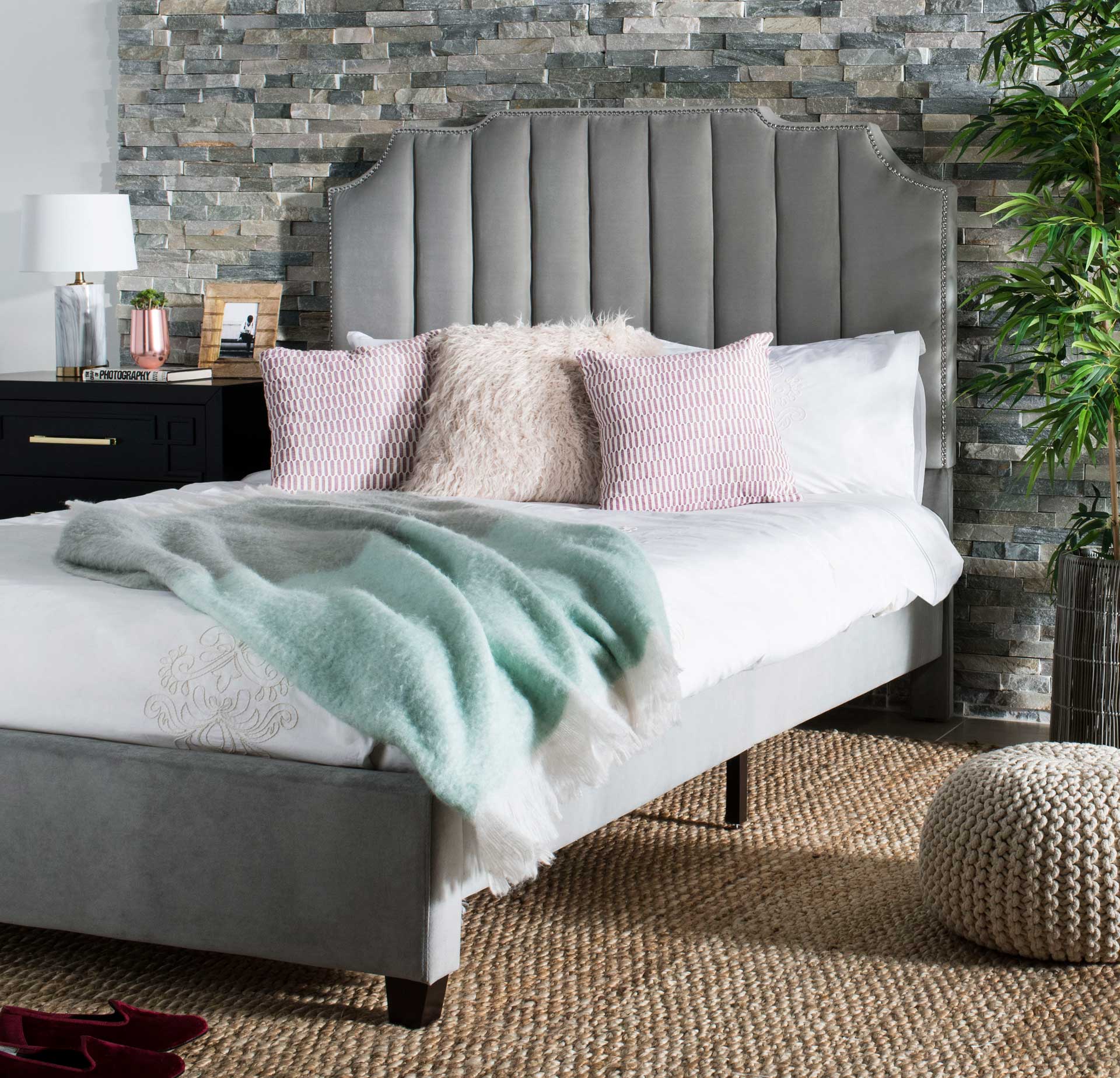 Starburst Upholstered Velvet Bed Pewter - Image 5