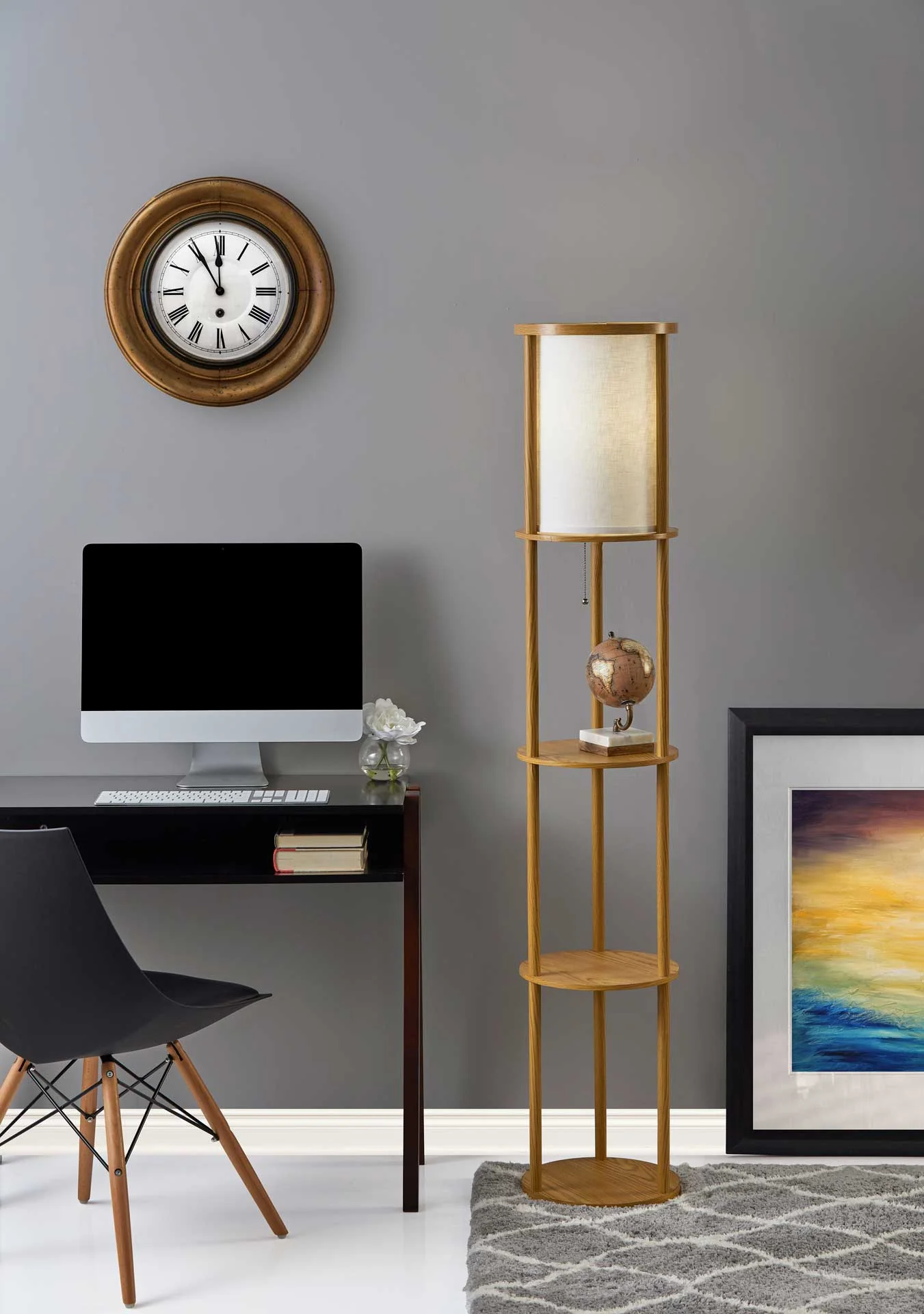 Stavanger Round Shelf Floor Lamp Natural/Brown - Image 4
