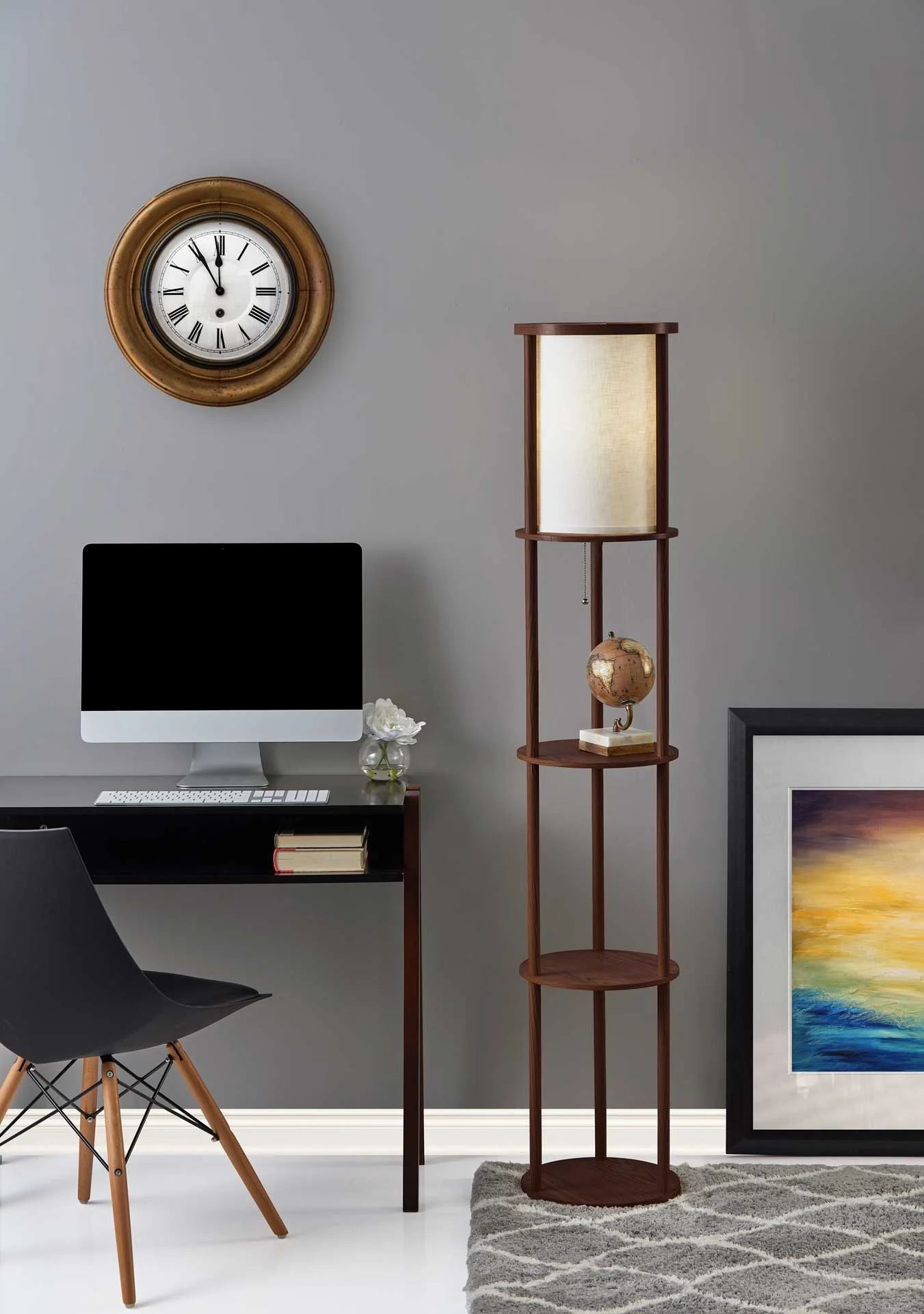 Stavanger Round Shelf Floor Lamp Walnut/Brown - Image 5