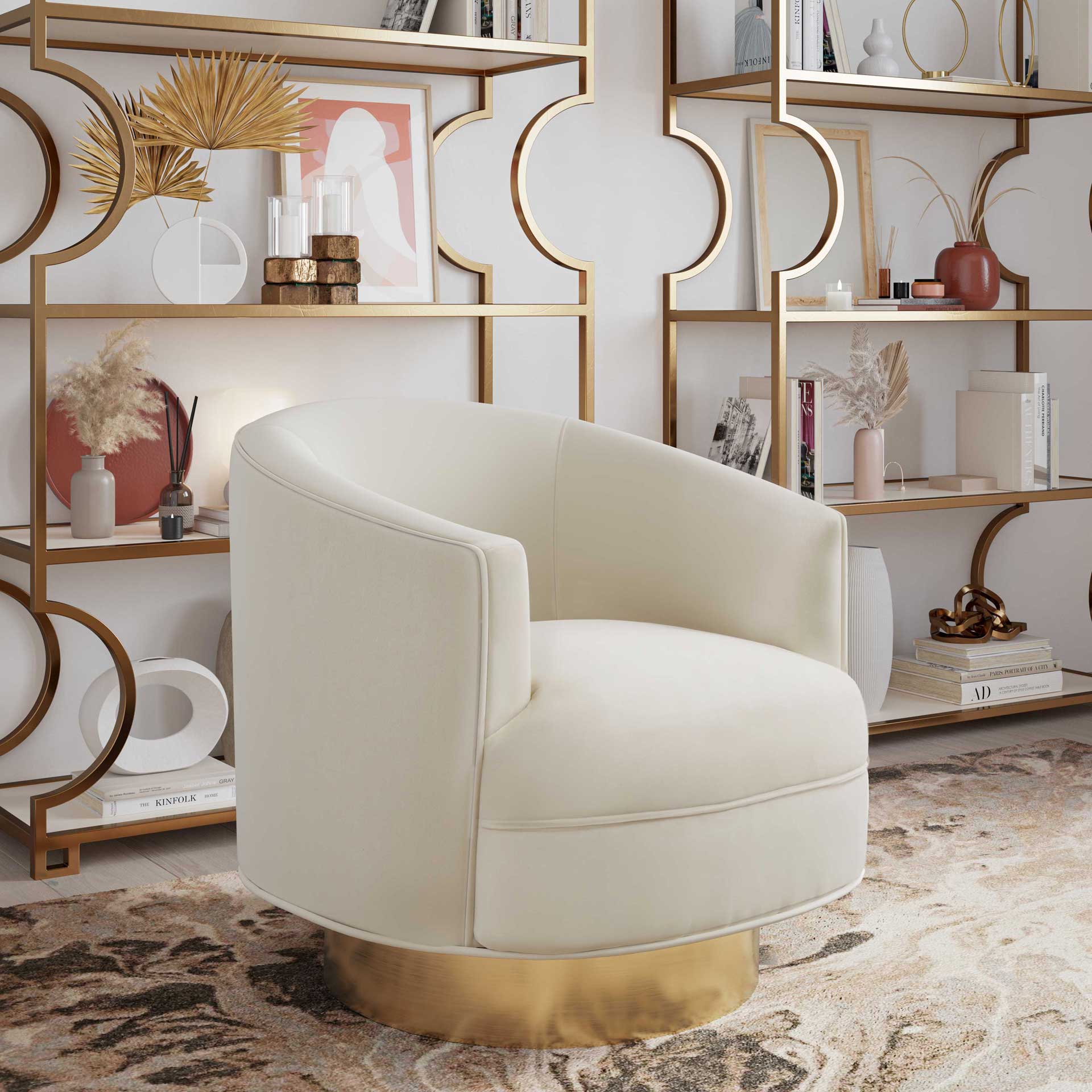 Steer Velvet Swivel Chair Cream - Image 7