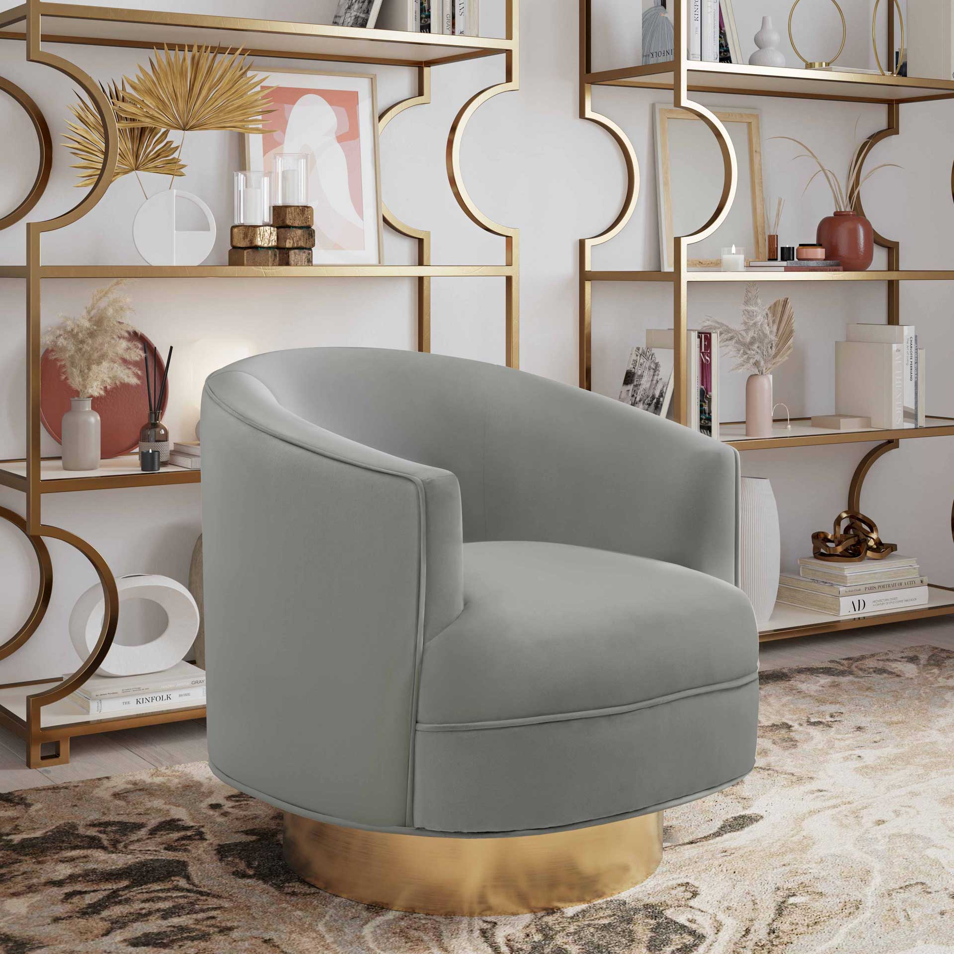 Steer Velvet Swivel Chair Gray - Image 7