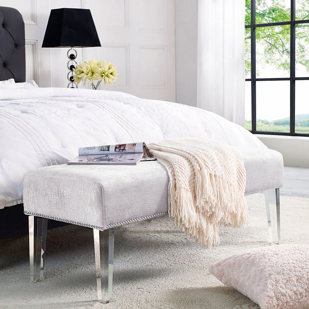 Steinway Silver Croc Velvet Acrylic Bench - Image 5