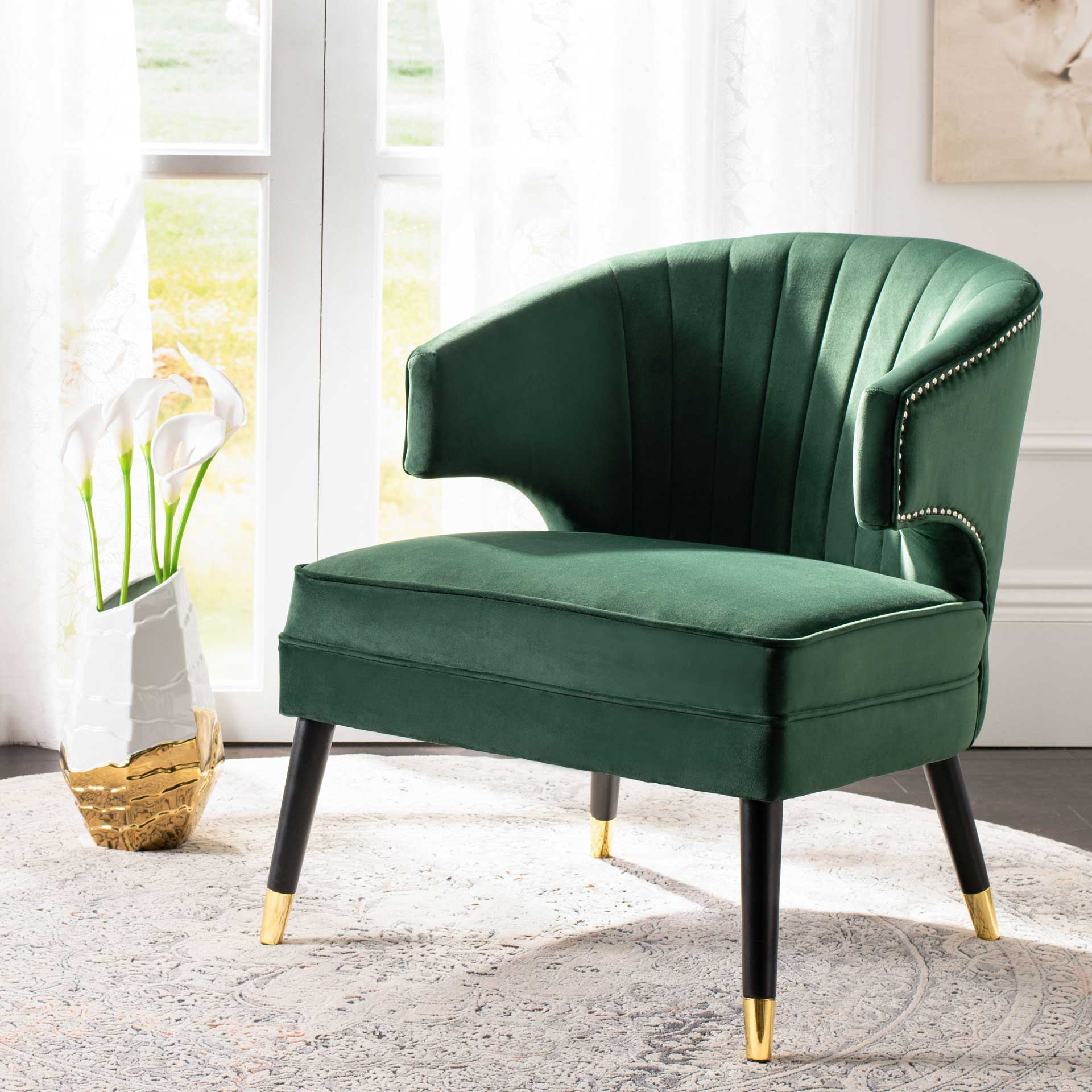 Stitch Wingback Accent Chair Forest Green/Black - Image 9