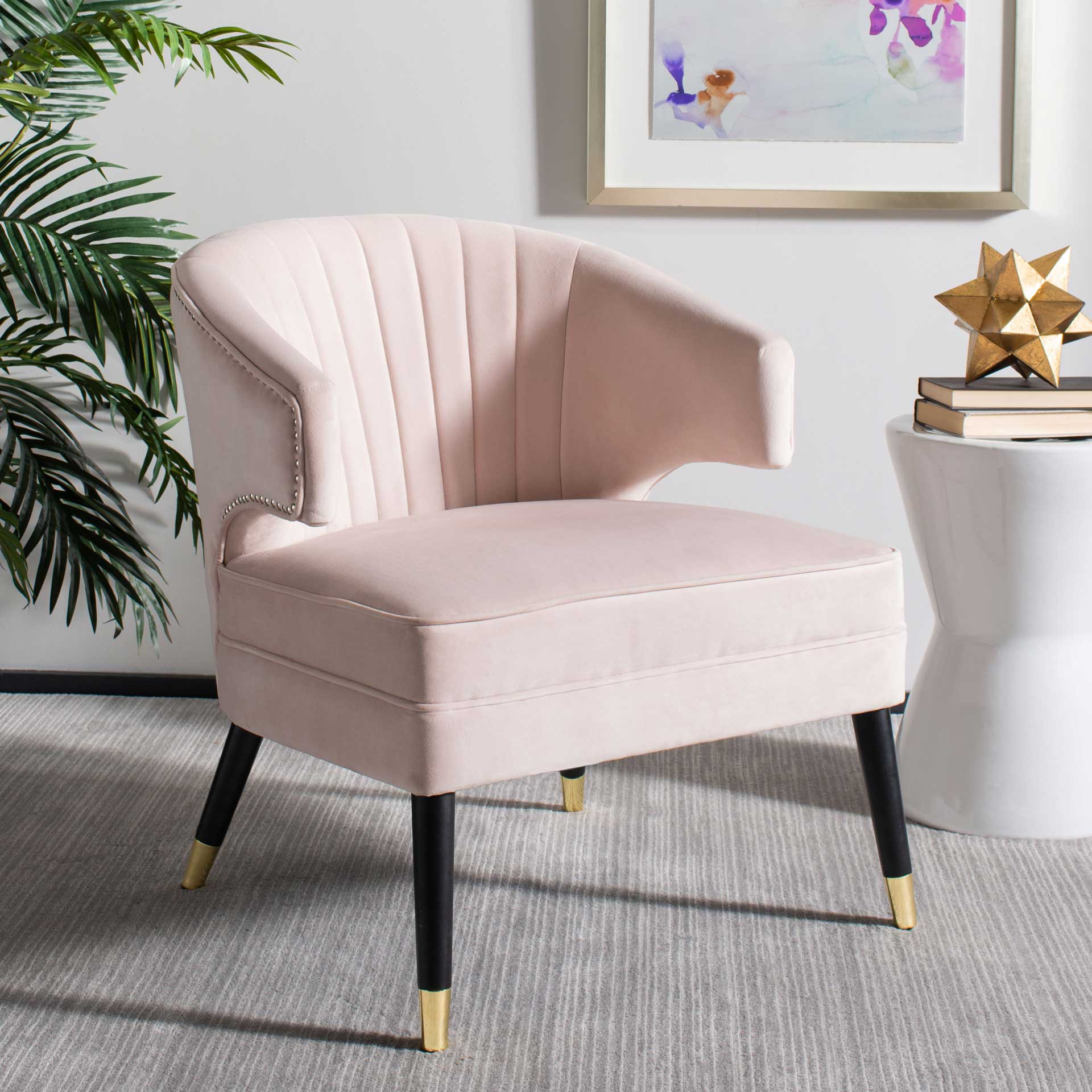 Stitch Wingback Accent Chair Pale Pink/Black - Image 9