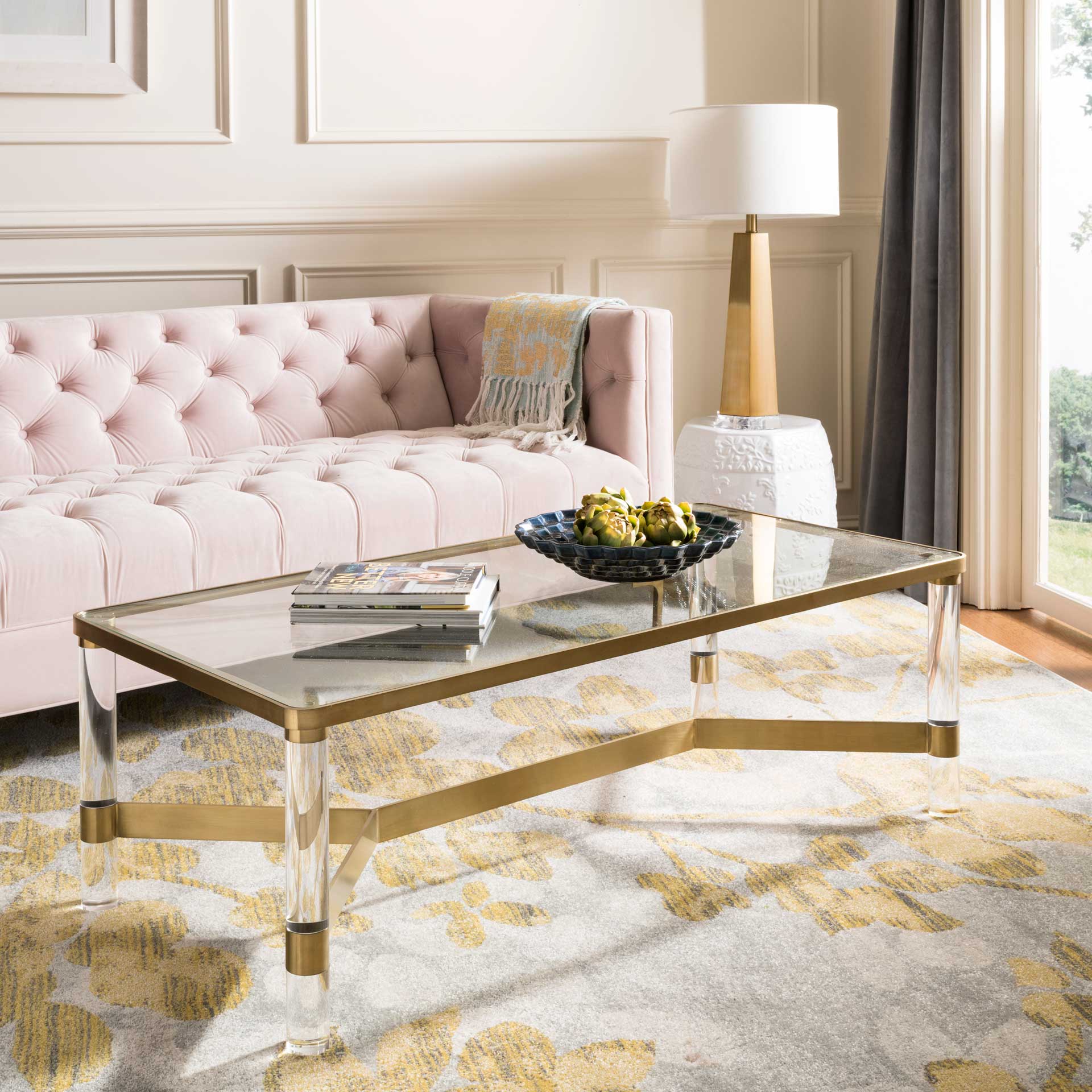 Subira Acrylic Coffee Table Brass - Image 8