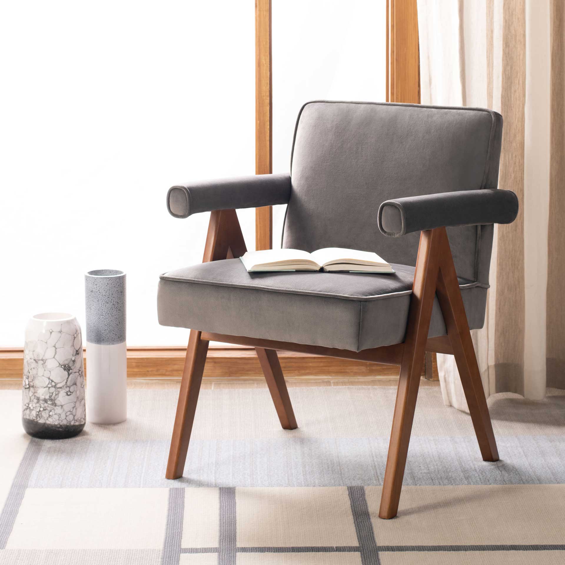 Sunflower Mid Century Arm Chair Gray/Walnut - Image 9